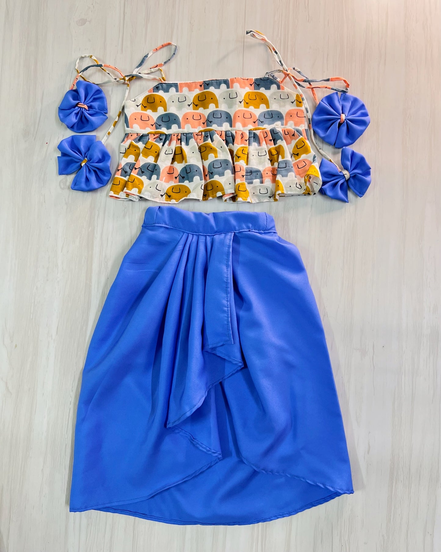 Sapphire Blue Half White Pure Cotton Fun Dhoti Skirt