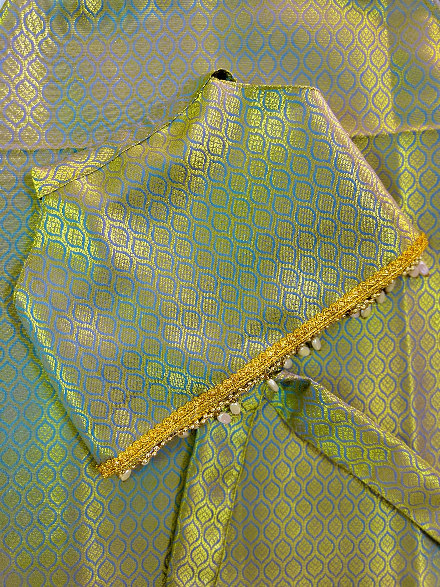 Grey Halter Neck Brocade Silk Crop Top Pearls Lehenga
