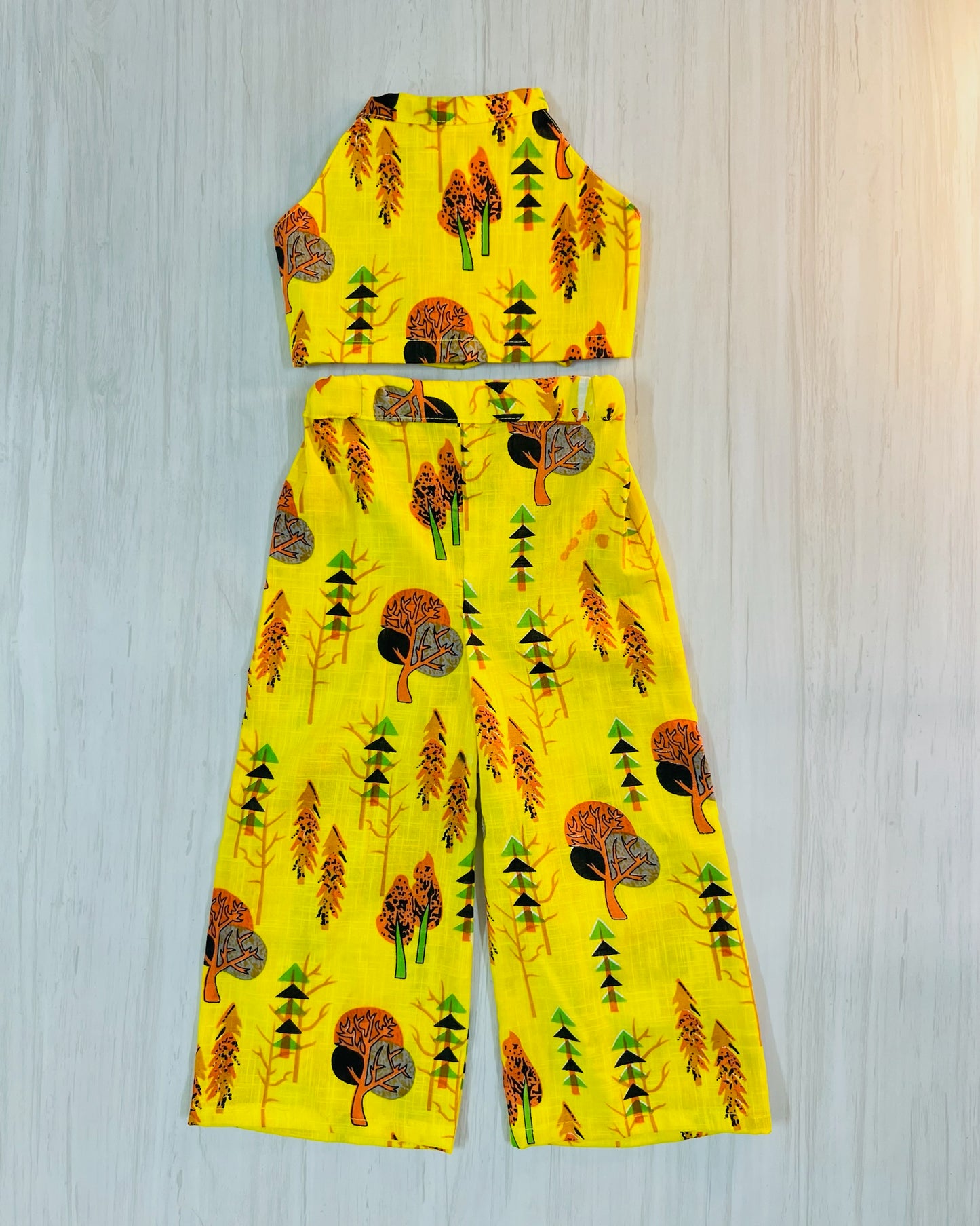 Bright Yellow Halter Neck Soft Cotton Palazzo Set