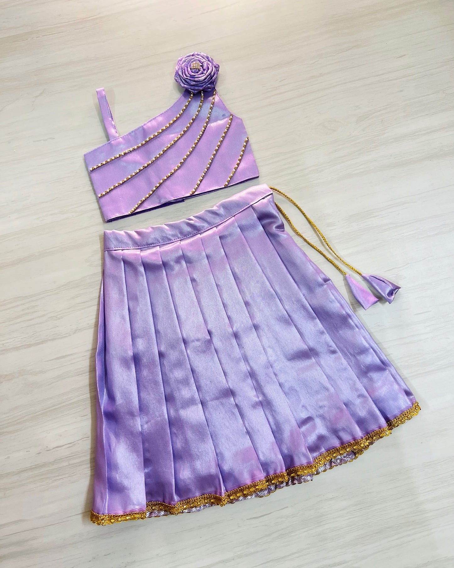 Dreamy Lavender One Side Floral Shimmery Lehenga Set | The Silkberry