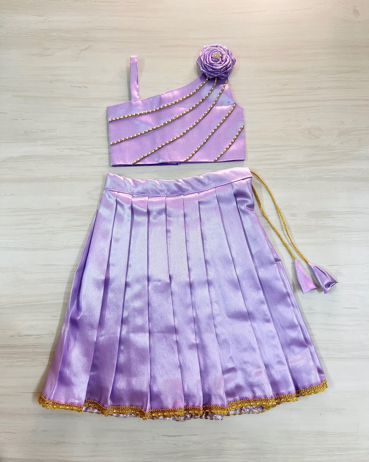 Dreamy Lavender One Side Floral Shimmery Lehenga Set | The Silkberry