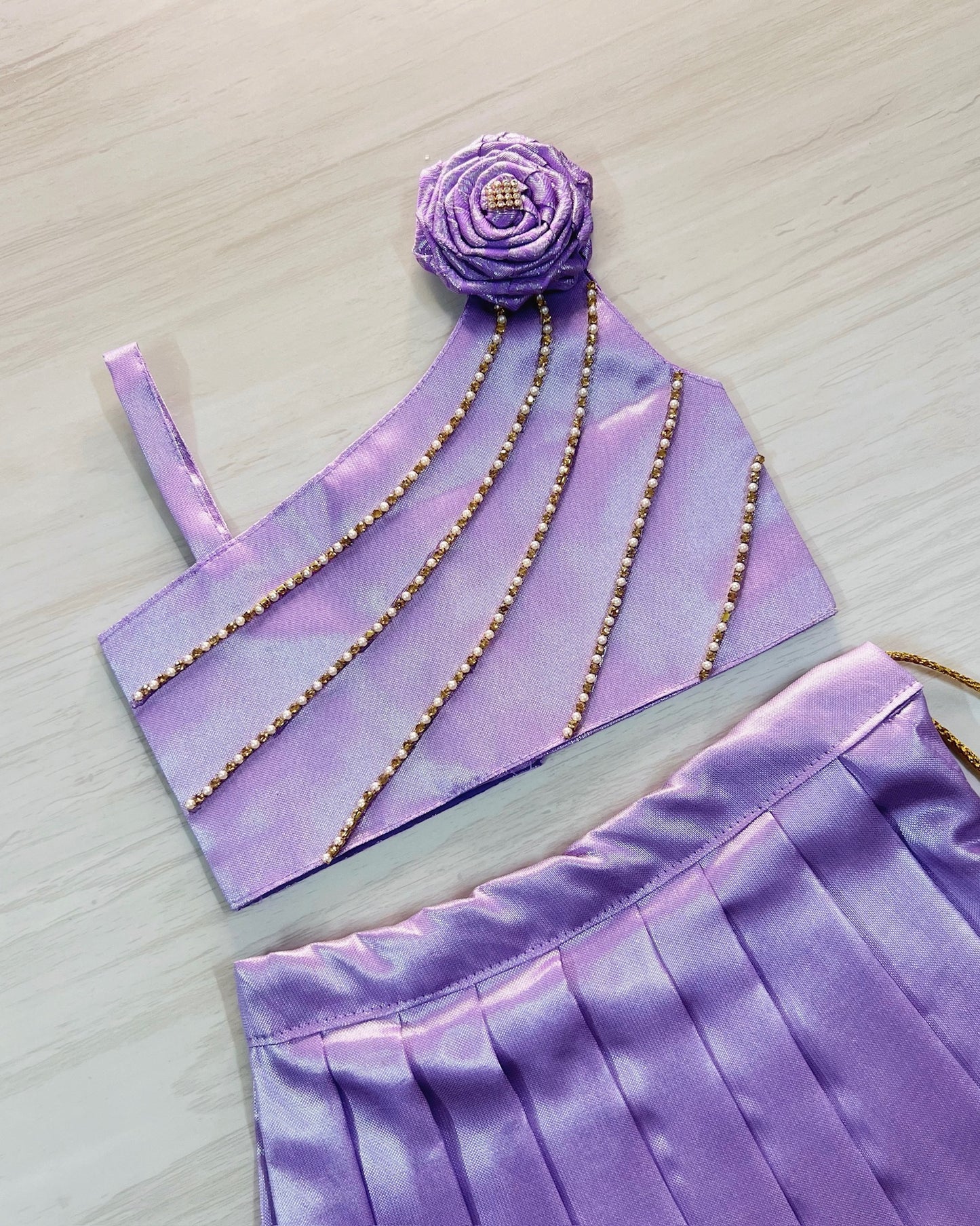 Dreamy Lavender One Side Floral Shimmery Lehenga Set | The Silkberry