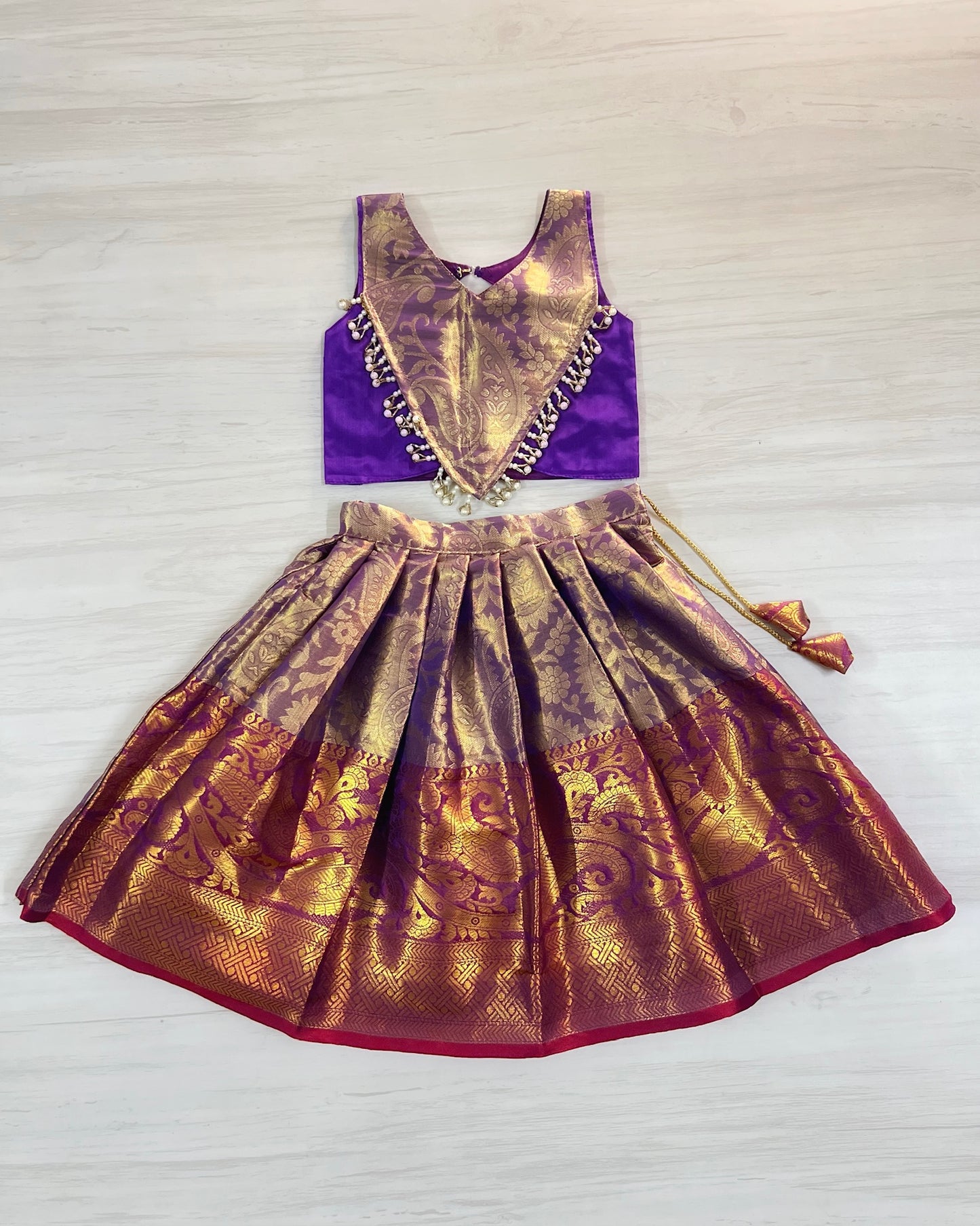 Purple Sky Modern Back Pearl Embellished Lehenga Set