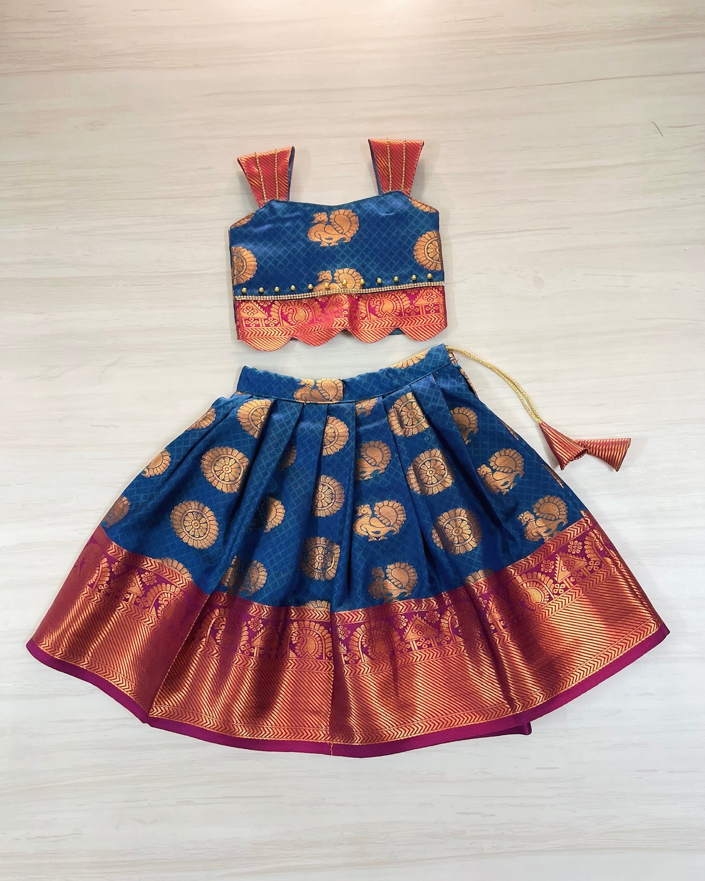 Midnight Blue With Magenta Scallop Traditional Lehenga Set