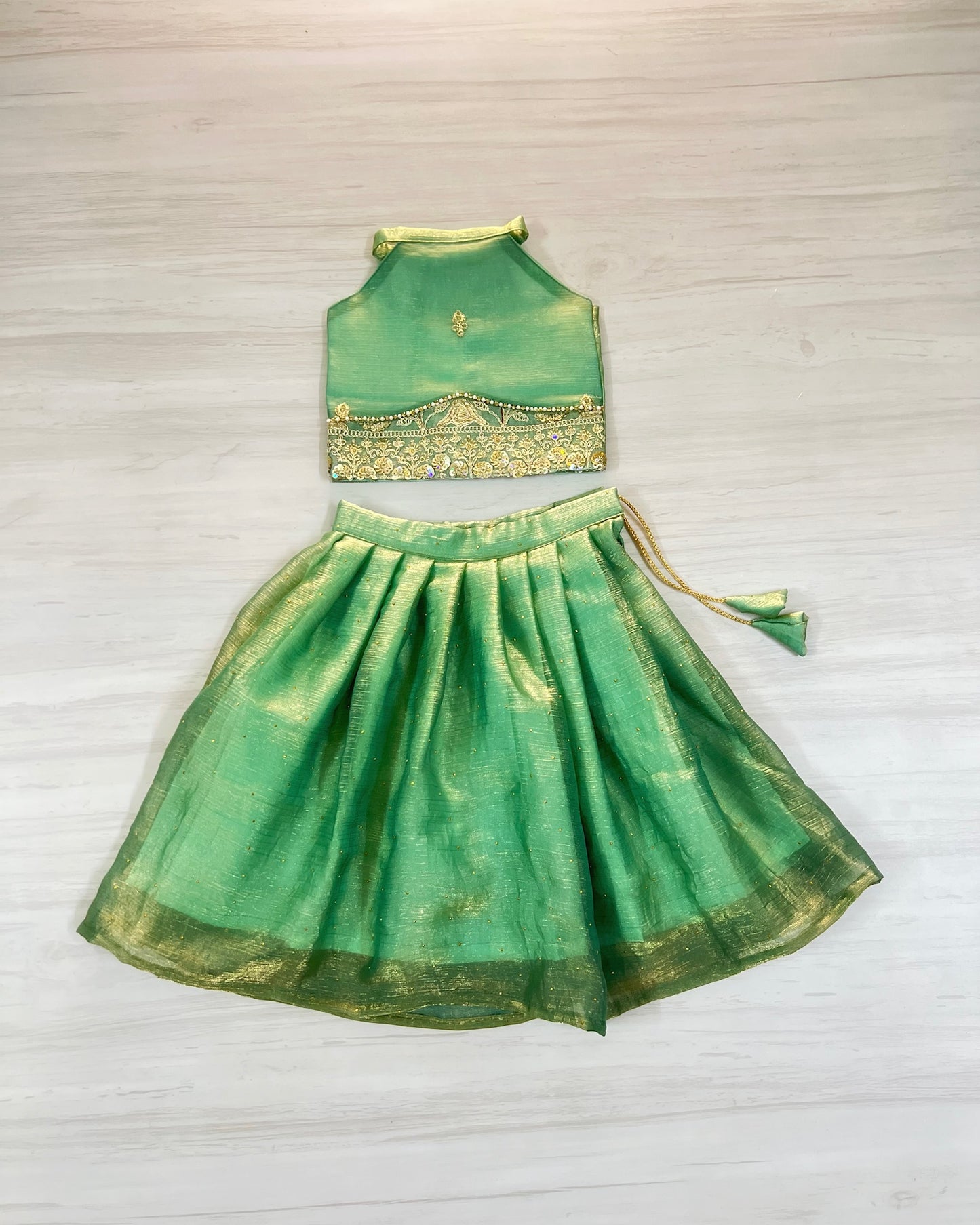 Cool Turquoise Intricate Embroidered Halter Neck Lehenga Set