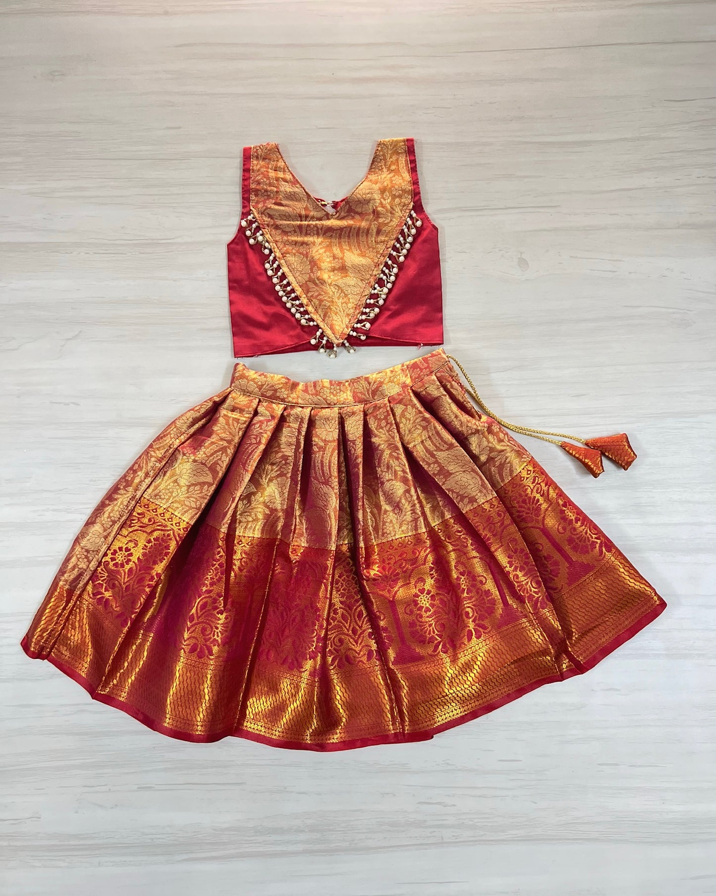 Vintage Maroon Modern Back Pearl Embellished Lehenga Set
