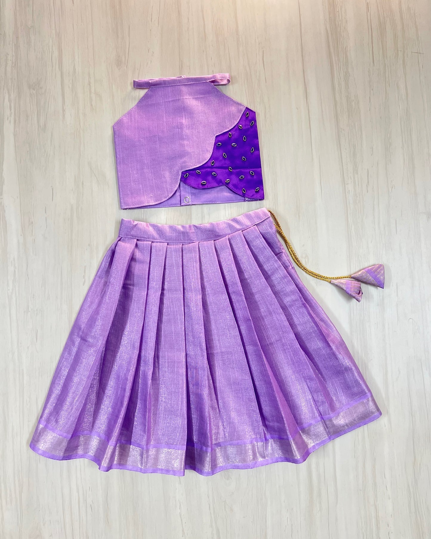 Amethyst Sparkle Halter Neck Scalloped Silk Lehenga Set