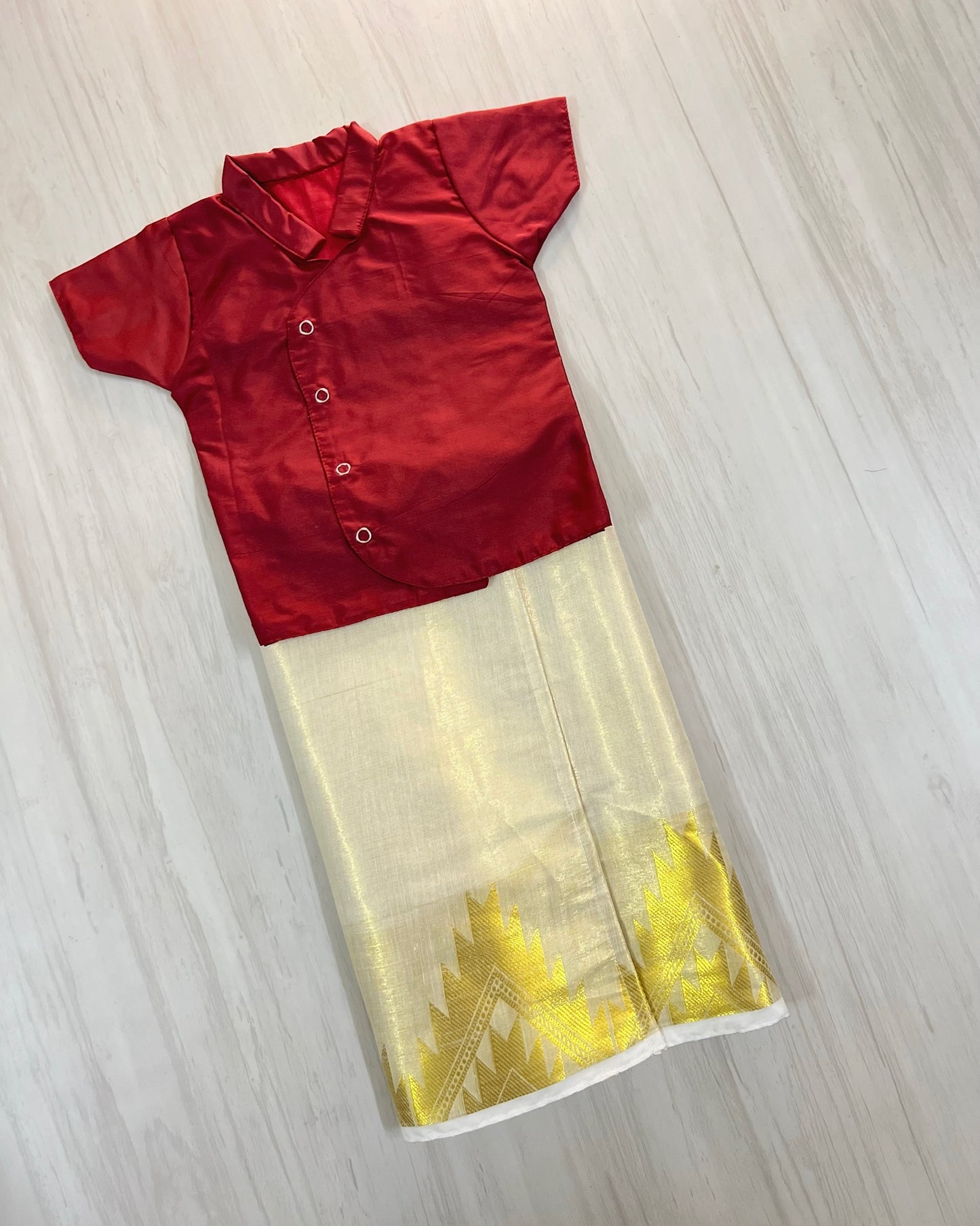 Macho Maroon Shirt With Cotton Veshti/Mundu Set