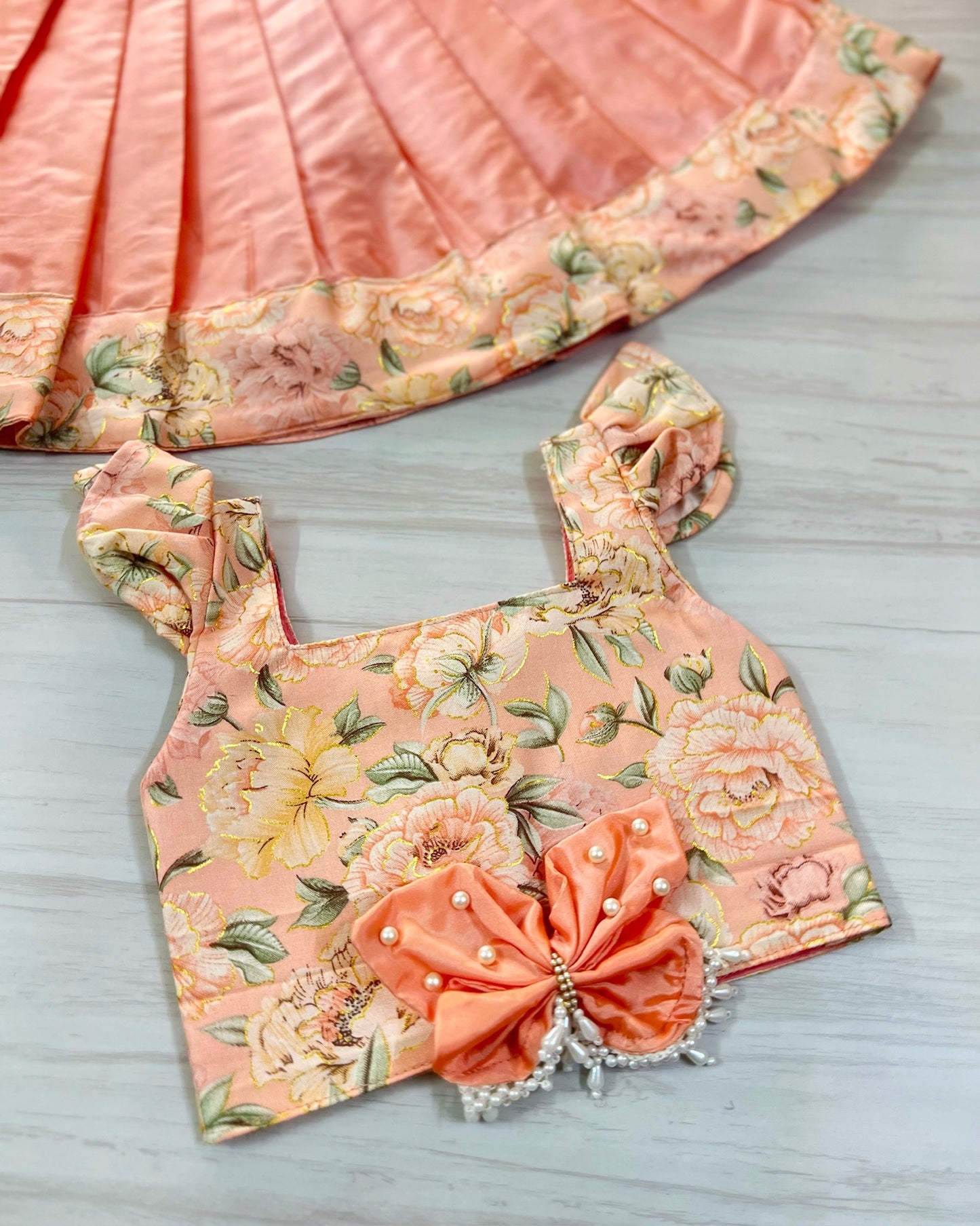 Creamy Peach Butterfly Fairy Floral Lehenga Set | The Silkberry