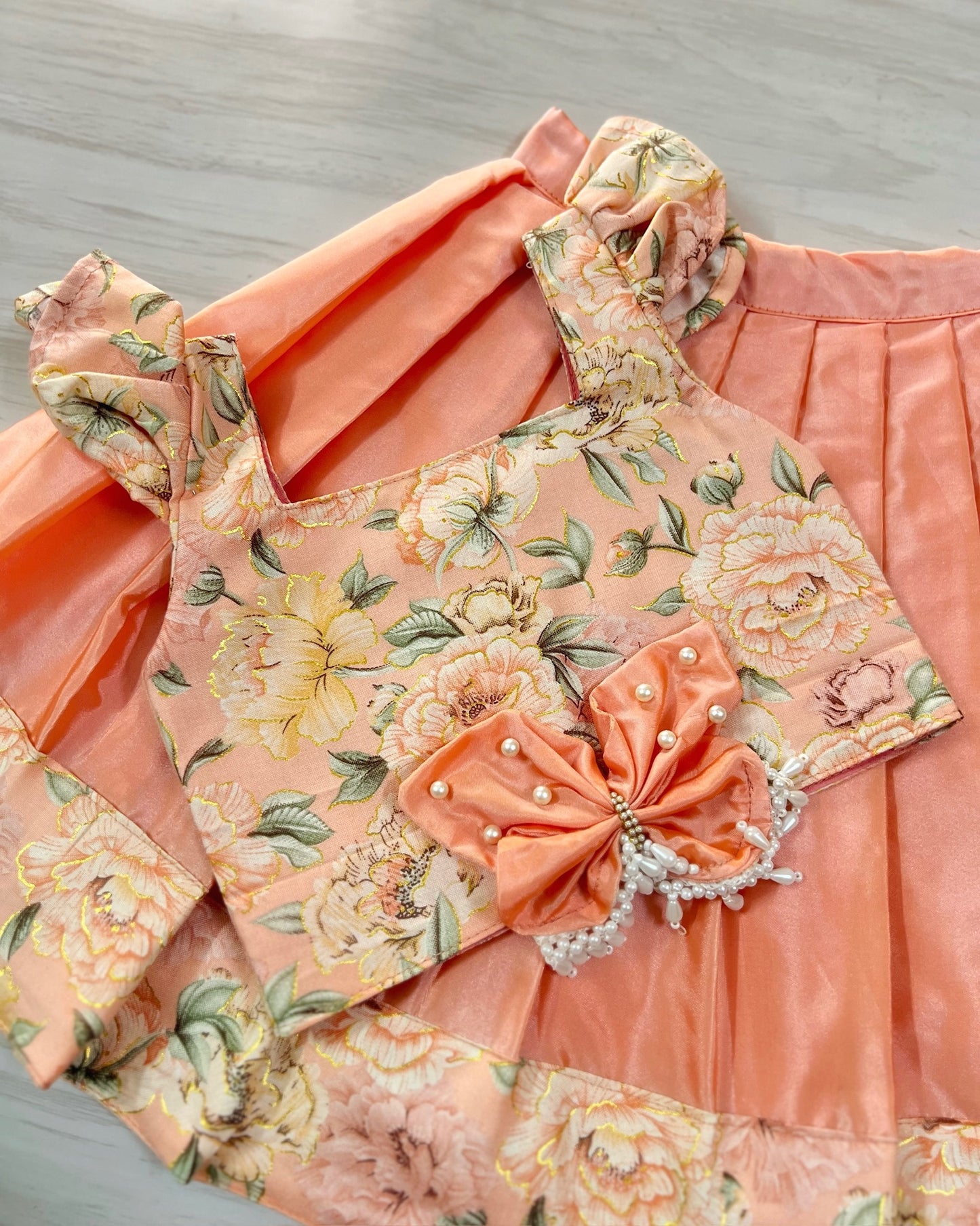 Creamy Peach Butterfly Fairy Floral Lehenga Set | The Silkberry