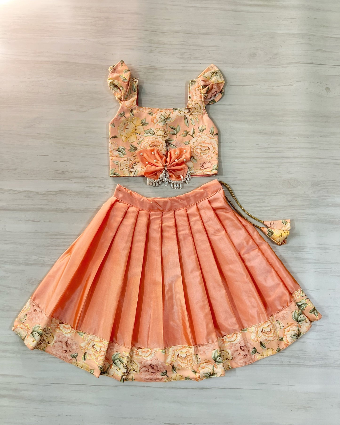 Creamy Peach Butterfly Fairy Floral Lehenga Set | The Silkberry