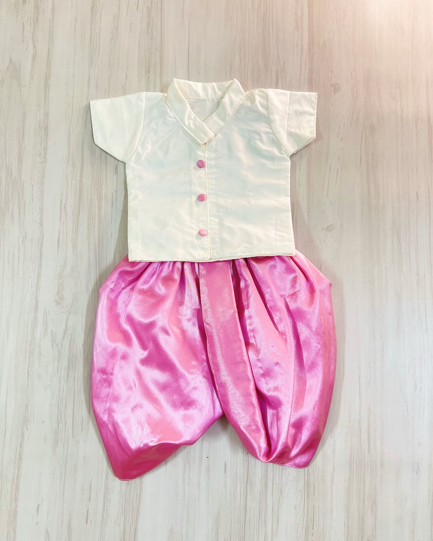 Soft White Shirt With Baby Pink Dhoti Set