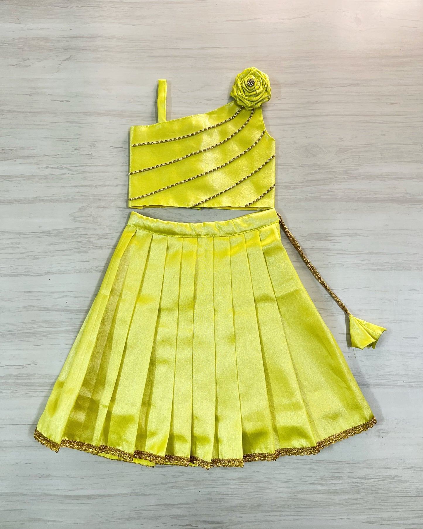 Lovely Lime One Side Floral Embellished Shimmery Lehenga Set | The Silkberry