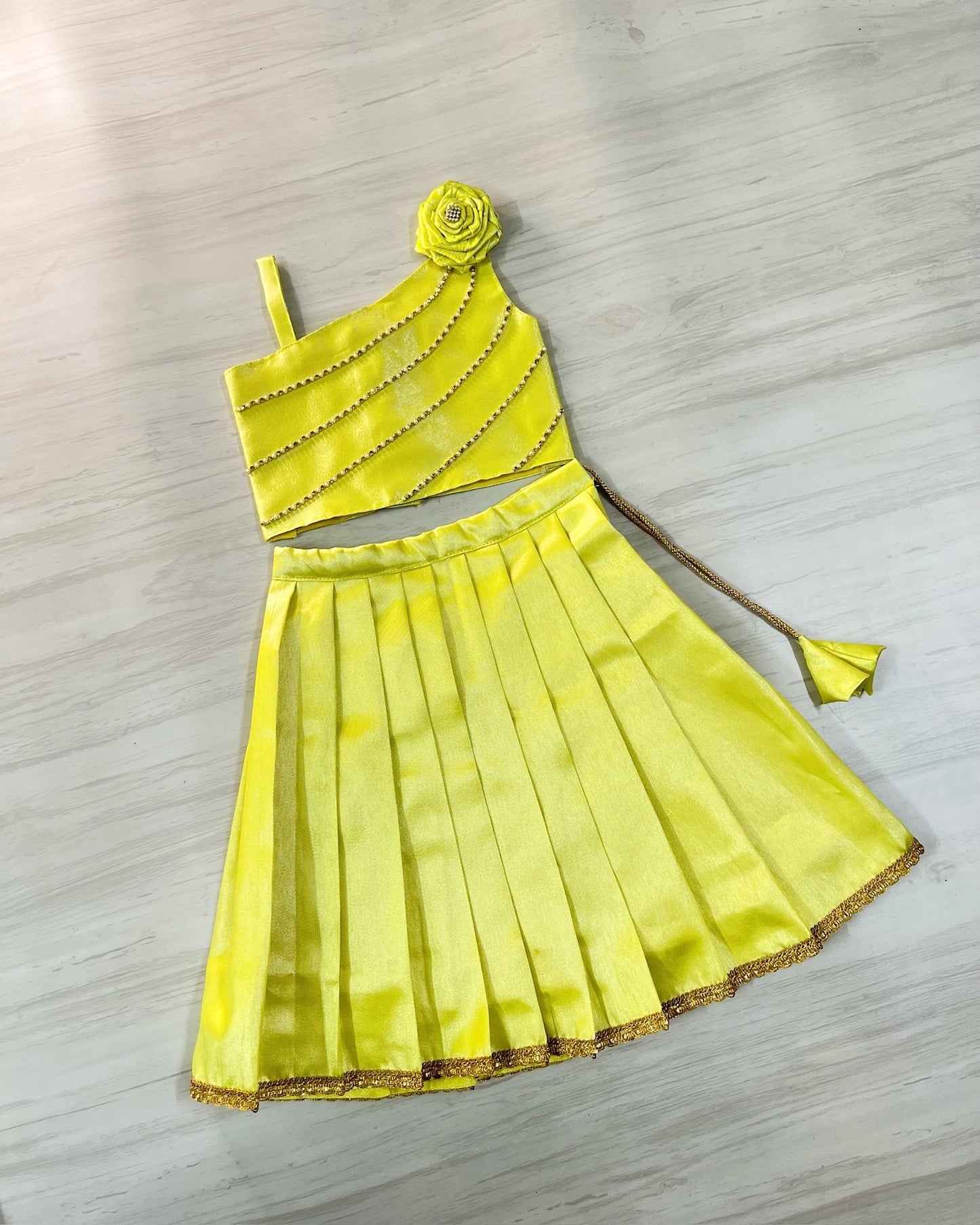 Lovely Lime One Side Floral Embellished Shimmery Lehenga Set | The Silkberry