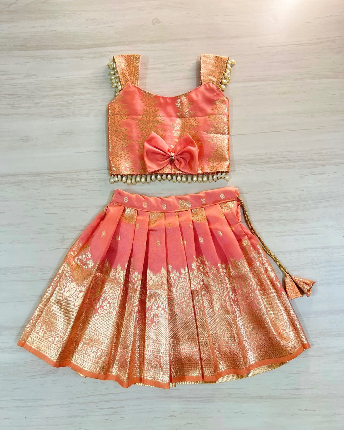 Soft Peach Pearl Embellished Lehenga Set
