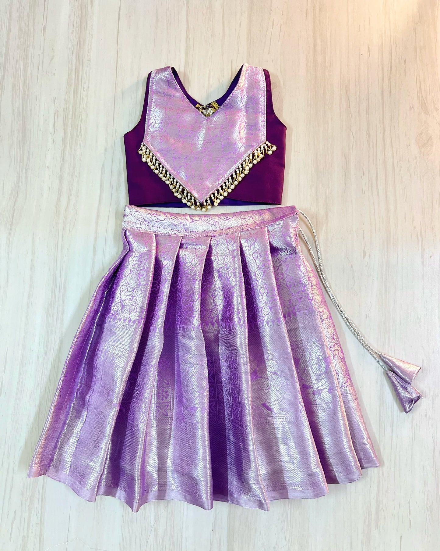 Purple And Lavender Pearl Embellished Modern Back Lehenga Set