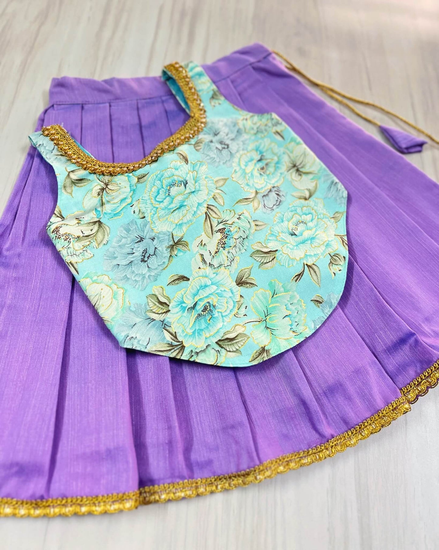 Baby Blue Modern Top With Luxury Purple Skirt Set | The Silkberry
