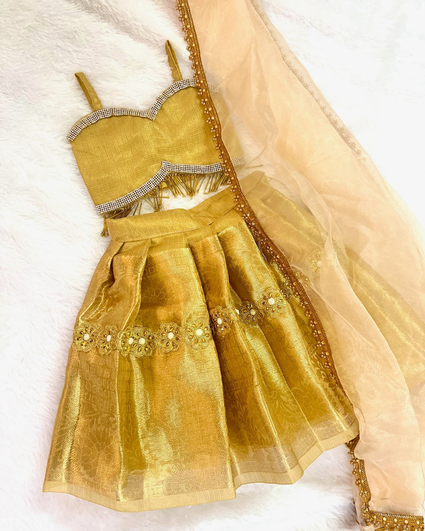 Premium gold floral embellished lehenga with dupatta