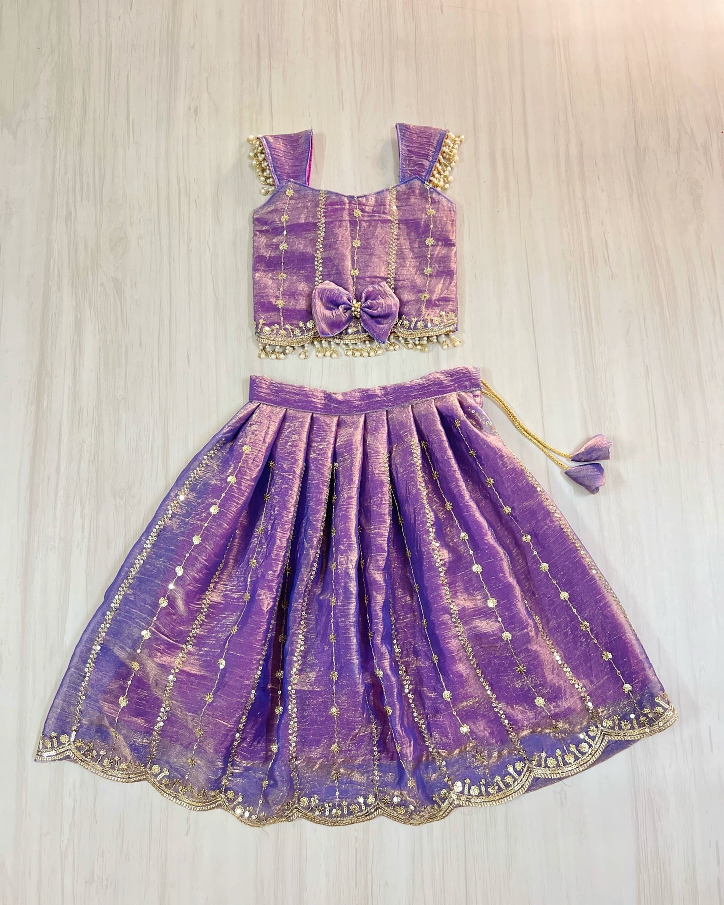 Rich Lilac Embroidered Pearl Embellished Lehenga Set