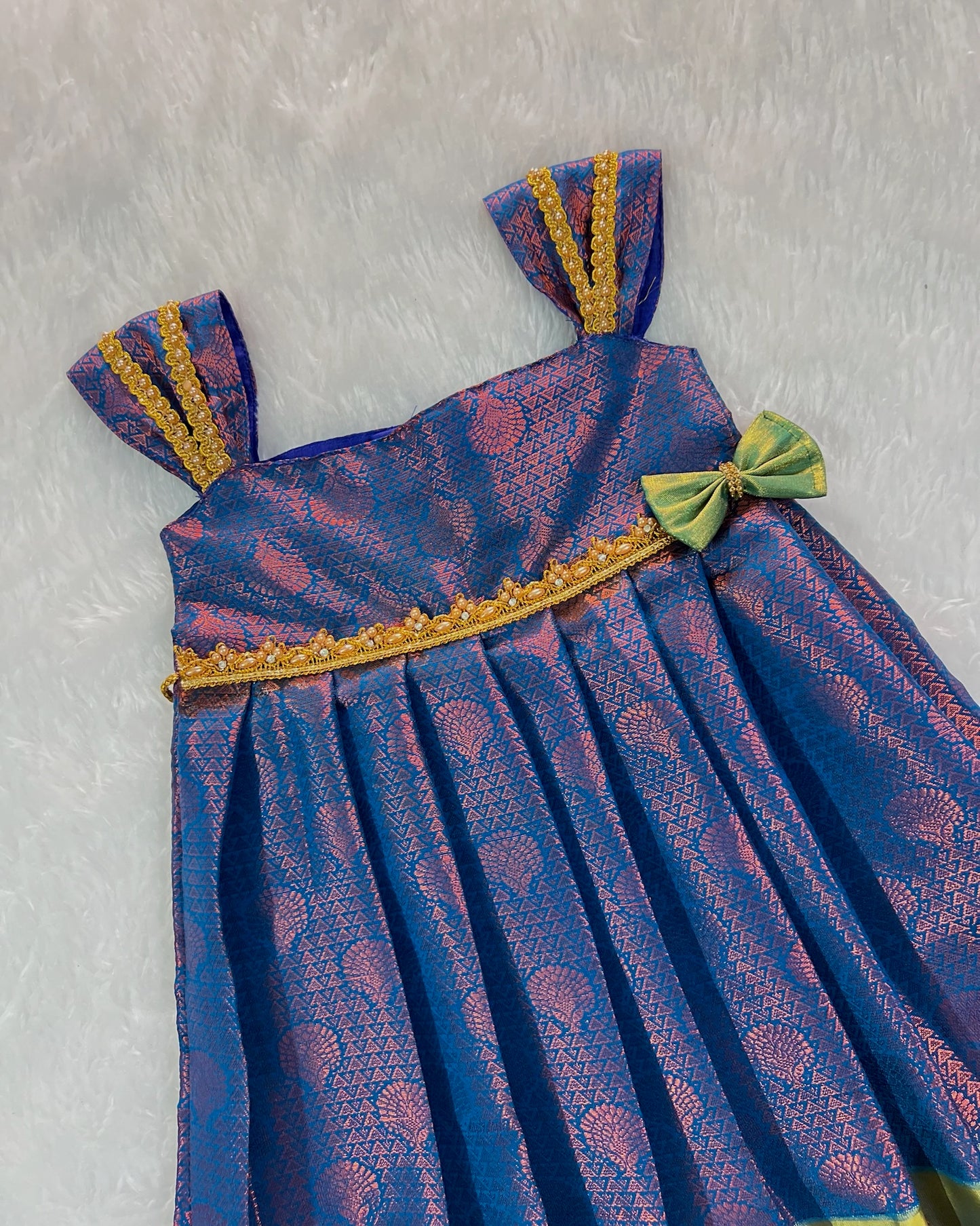 Cobalt Blue Lace Embellished Shimmery Silk Gown