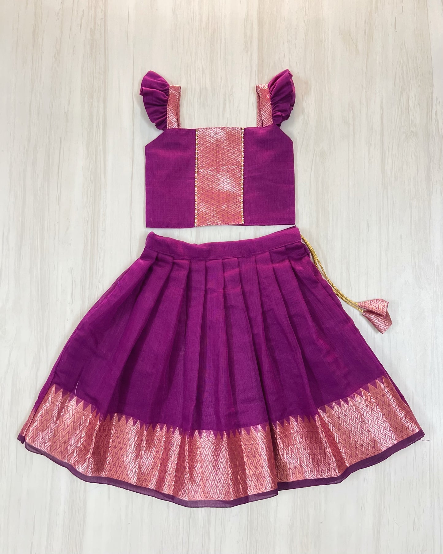 Mulberry Purple Traditional Border Mangalagiri Cotton Lehenga Set