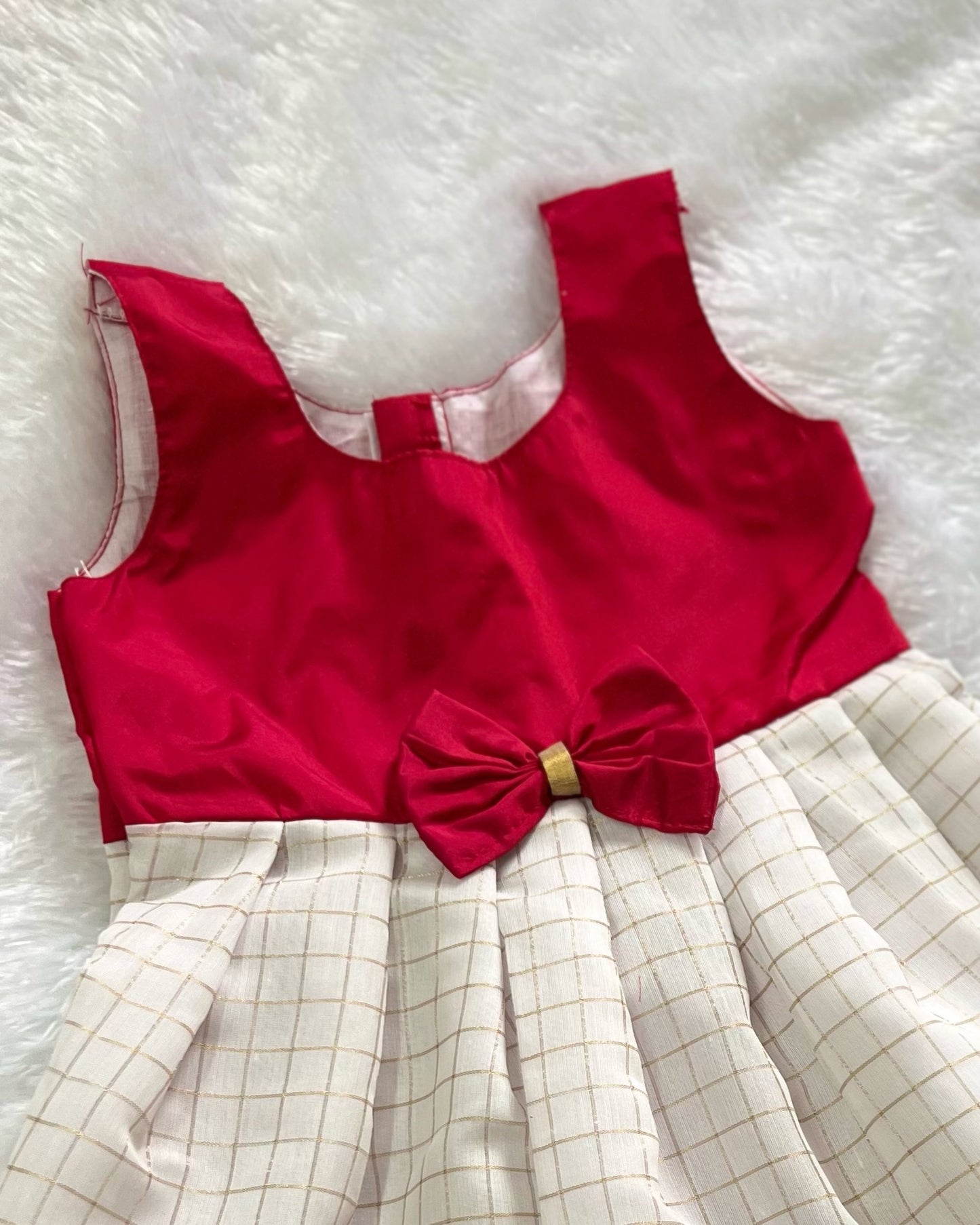 White dark pink bow style frock