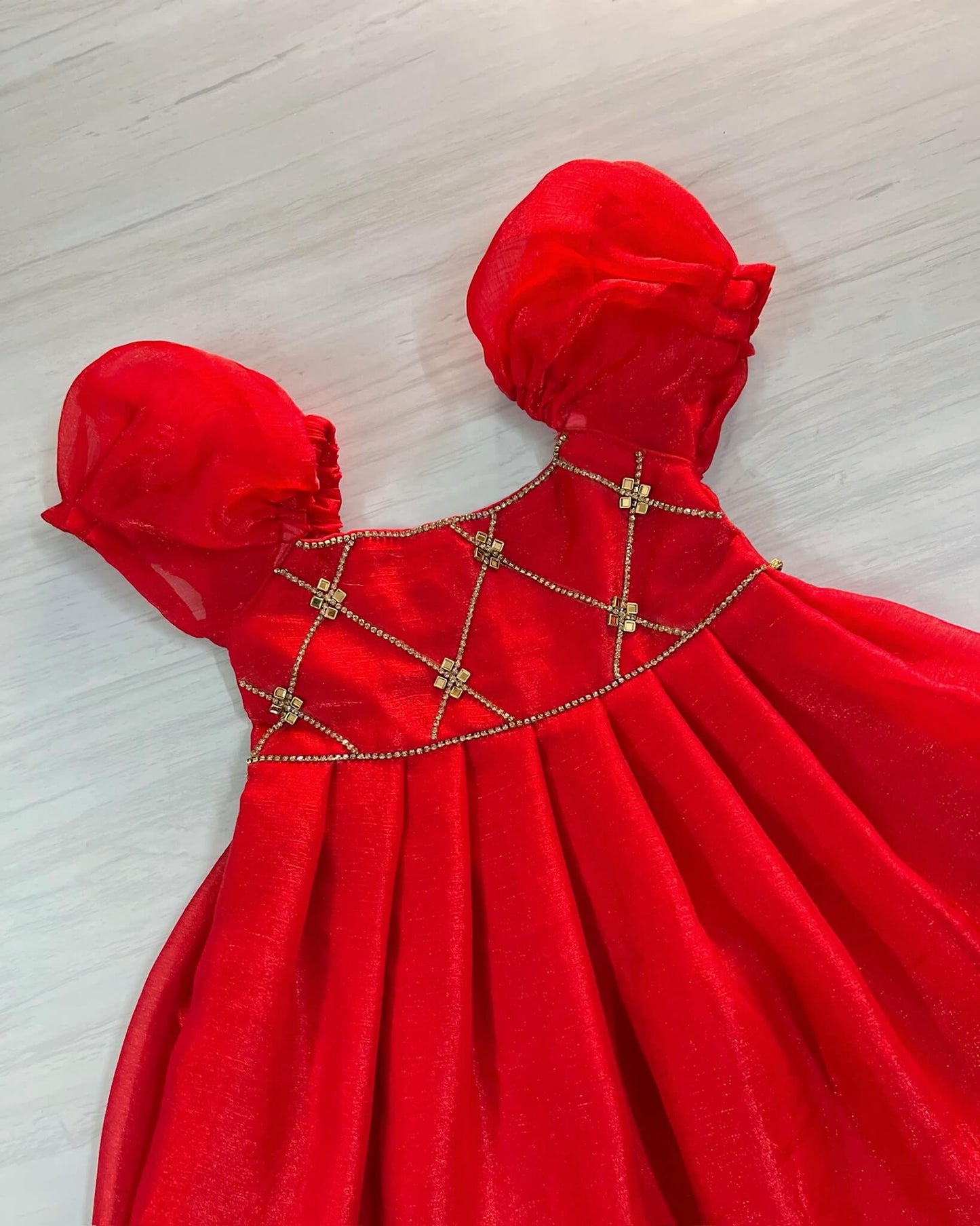 Poppy Red Flowery Soft Criss Cross Silk Gown | The Silkberry