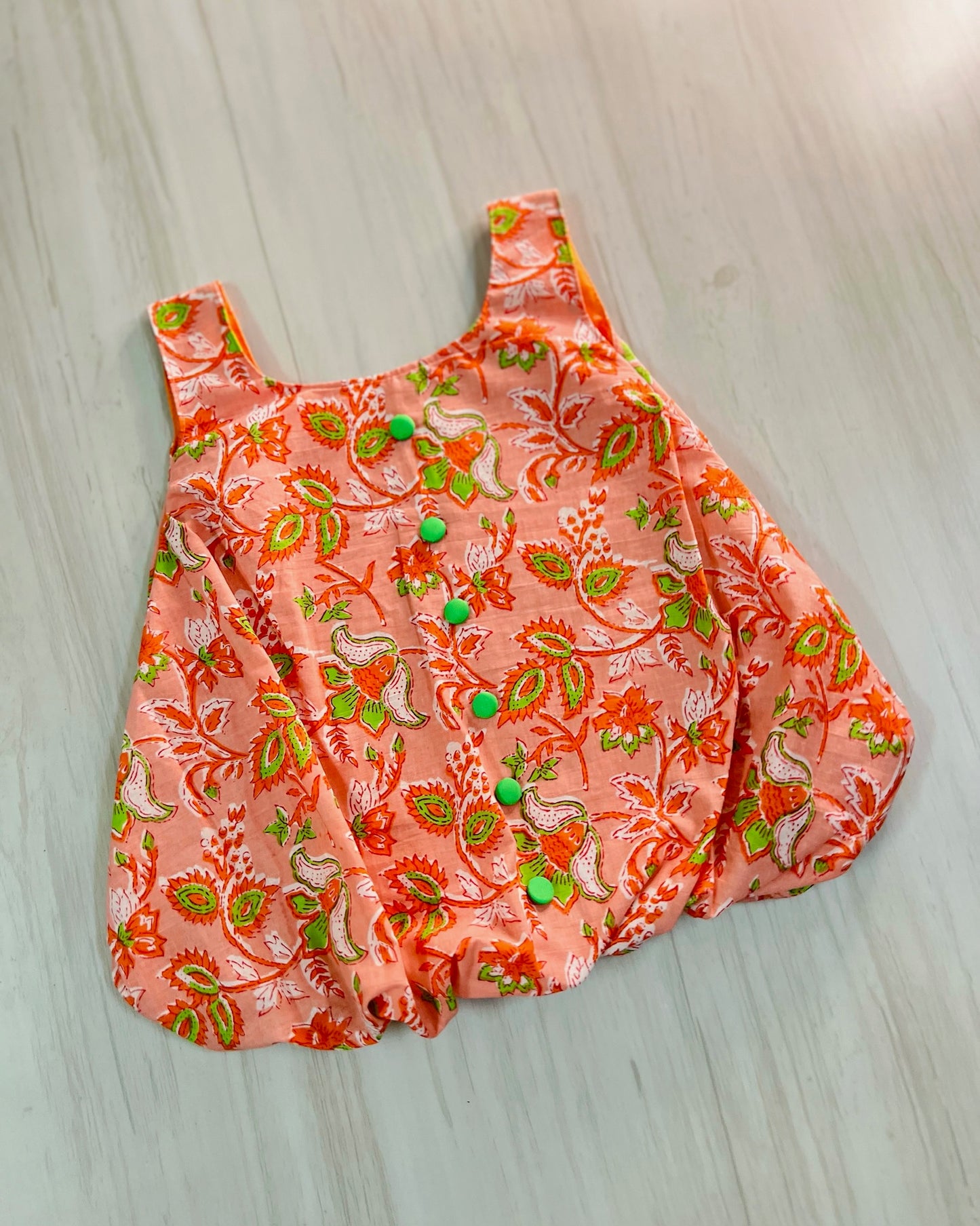 Soft Peach And Green Adorable Bubble Frock