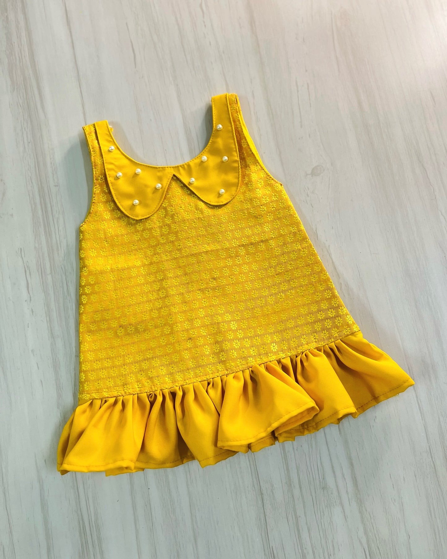 Mustard Yellow Darling Frock With Peter Pan Collar And Frills