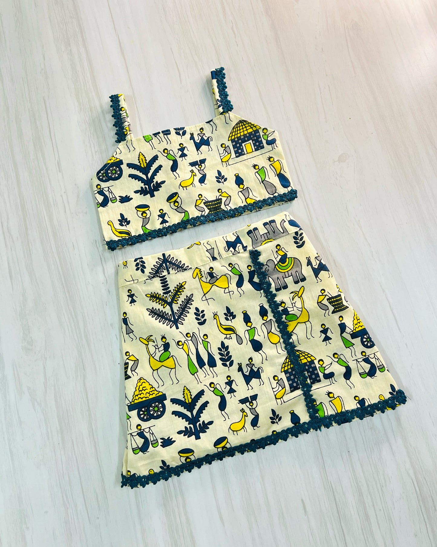 Ivory Shade Tribal Print Cotton Co-ord Top And Skirt