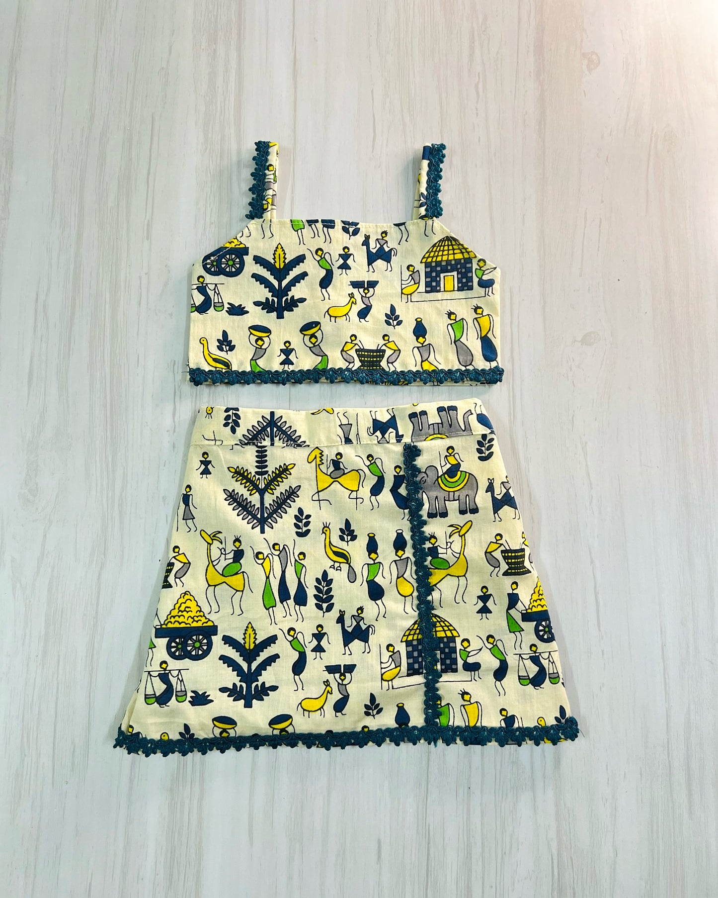 Ivory Shade Tribal Print Cotton Co-ord Top And Skirt