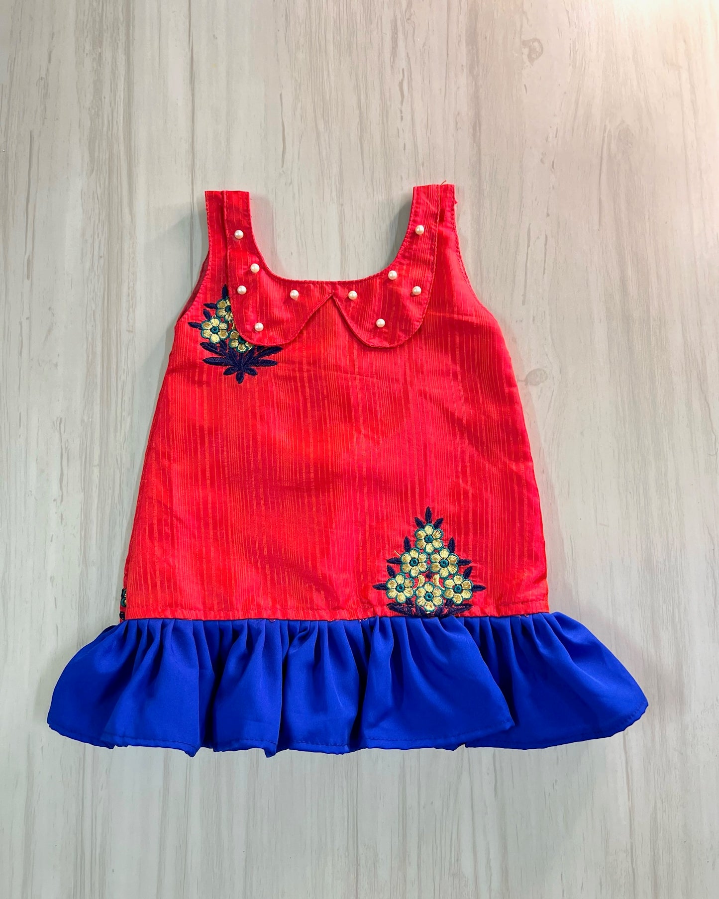 Scarlet Pink Darling Frock With Peter Pan Collar And Frills