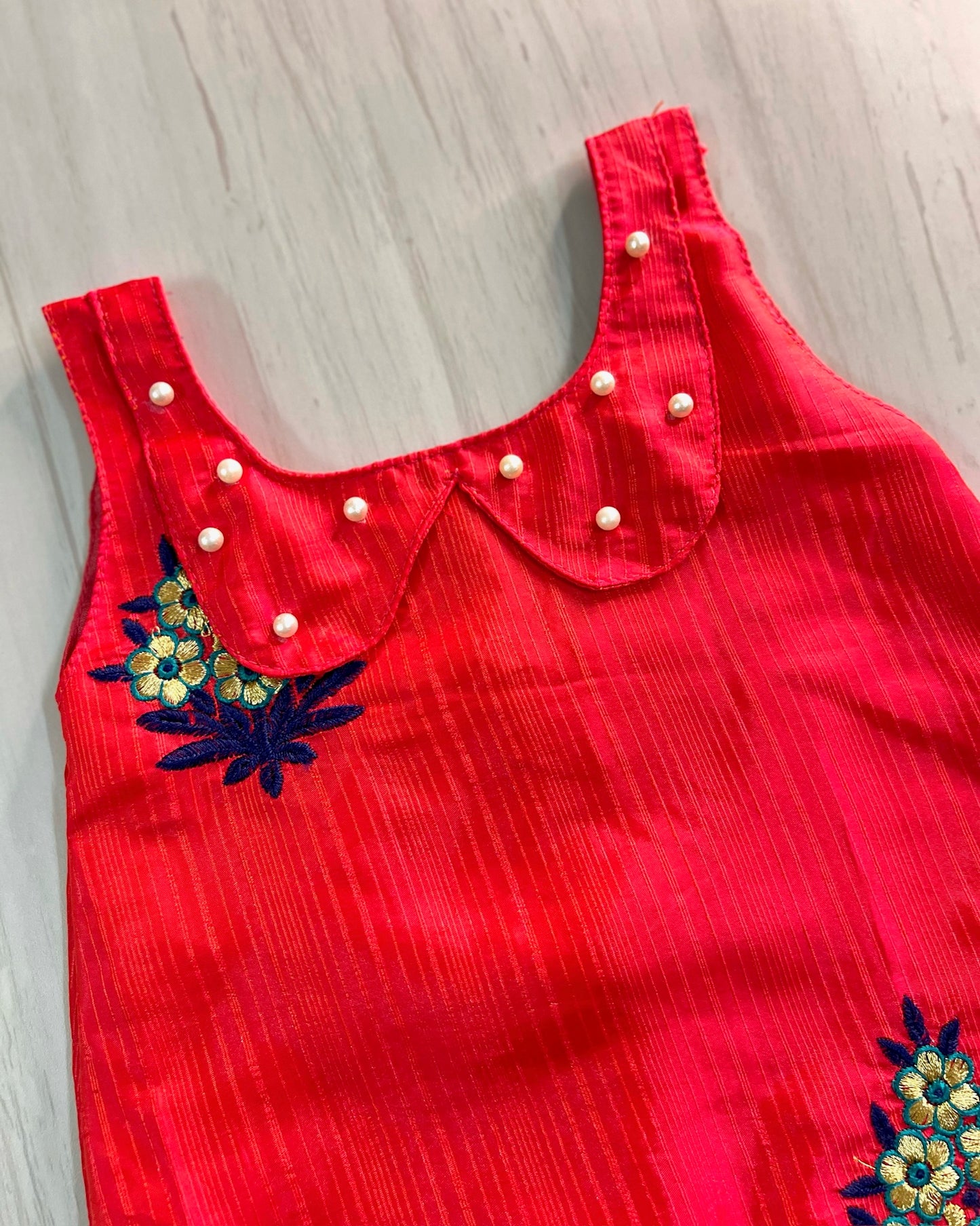 Scarlet Pink Darling Frock With Peter Pan Collar And Frills