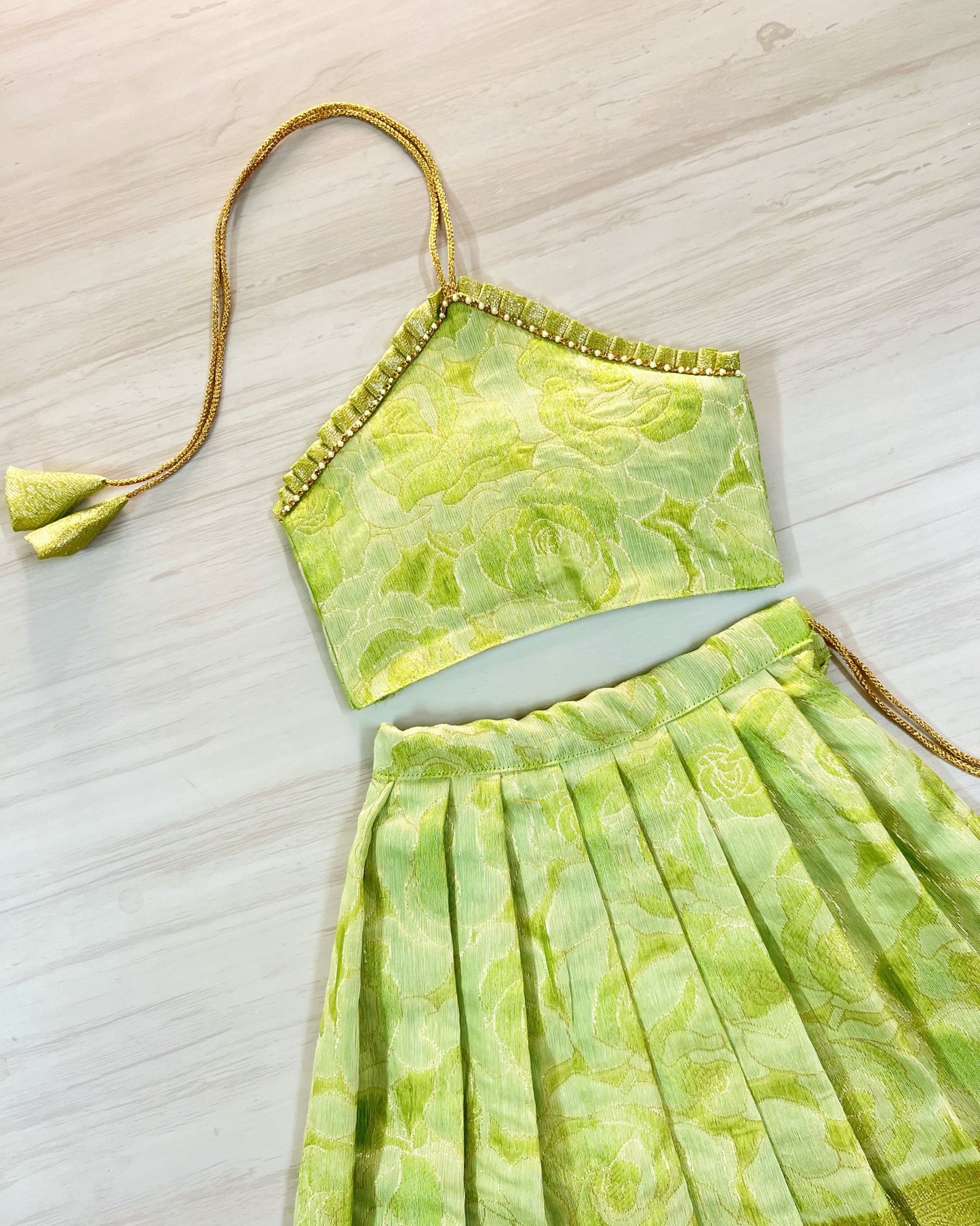 Green Meadow Halter Neck Silk Lehenga Set