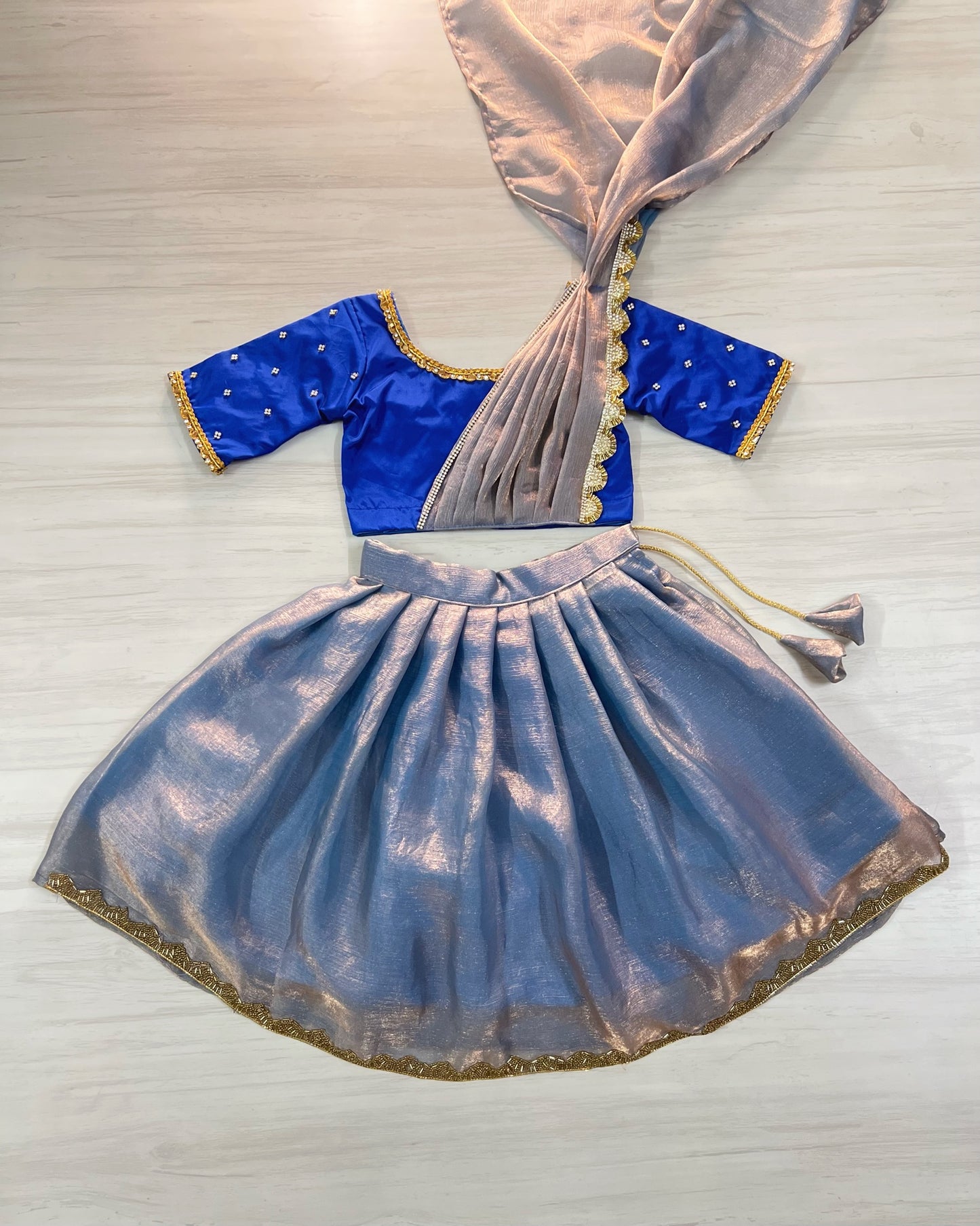 Peacock Blue Half Saree Silk Lehenga Pattu Pavadai for Girls - The Silkberry