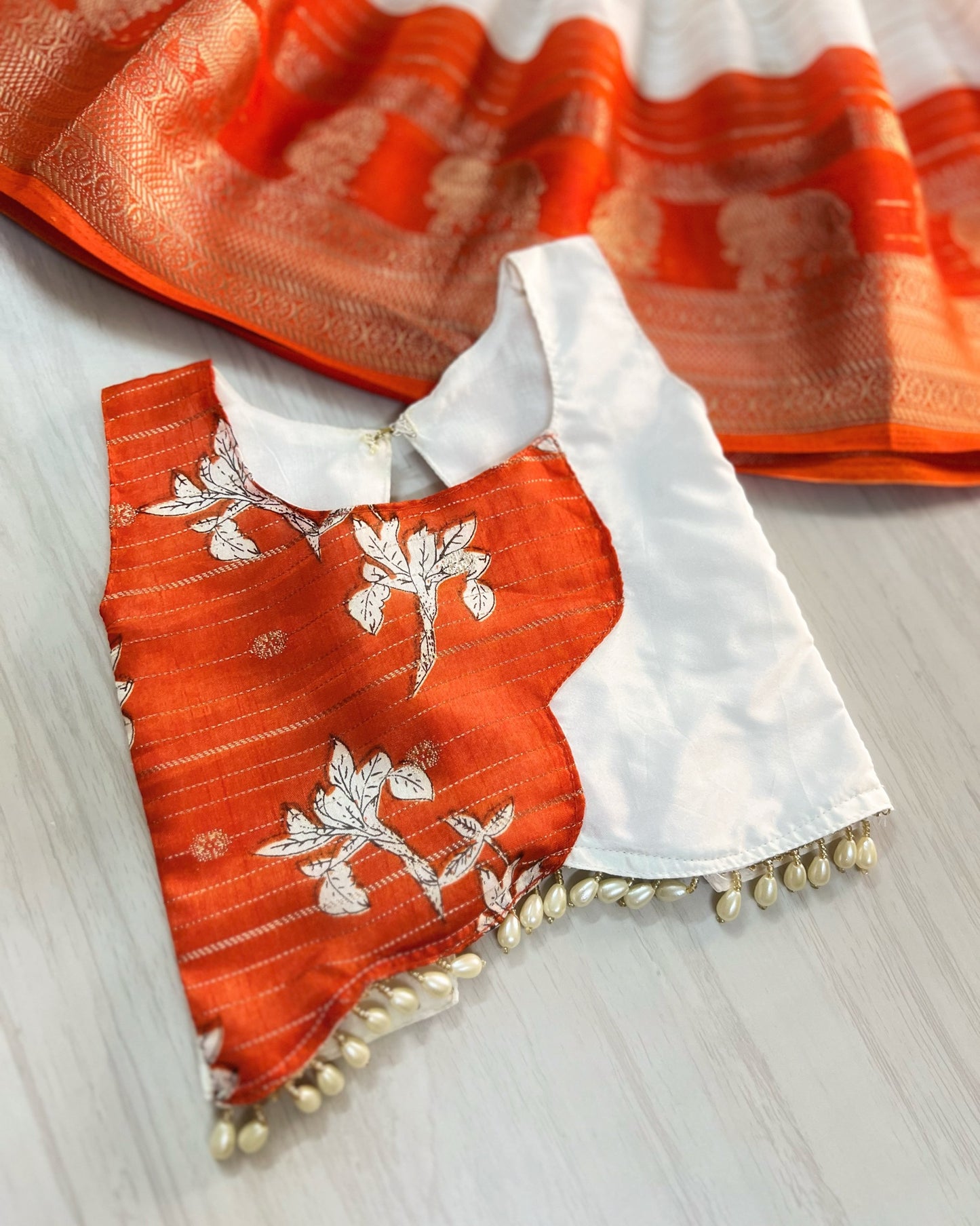 Soft White And Marmalade Orange Back Bows Cute Lehenga Set | The Silkberry