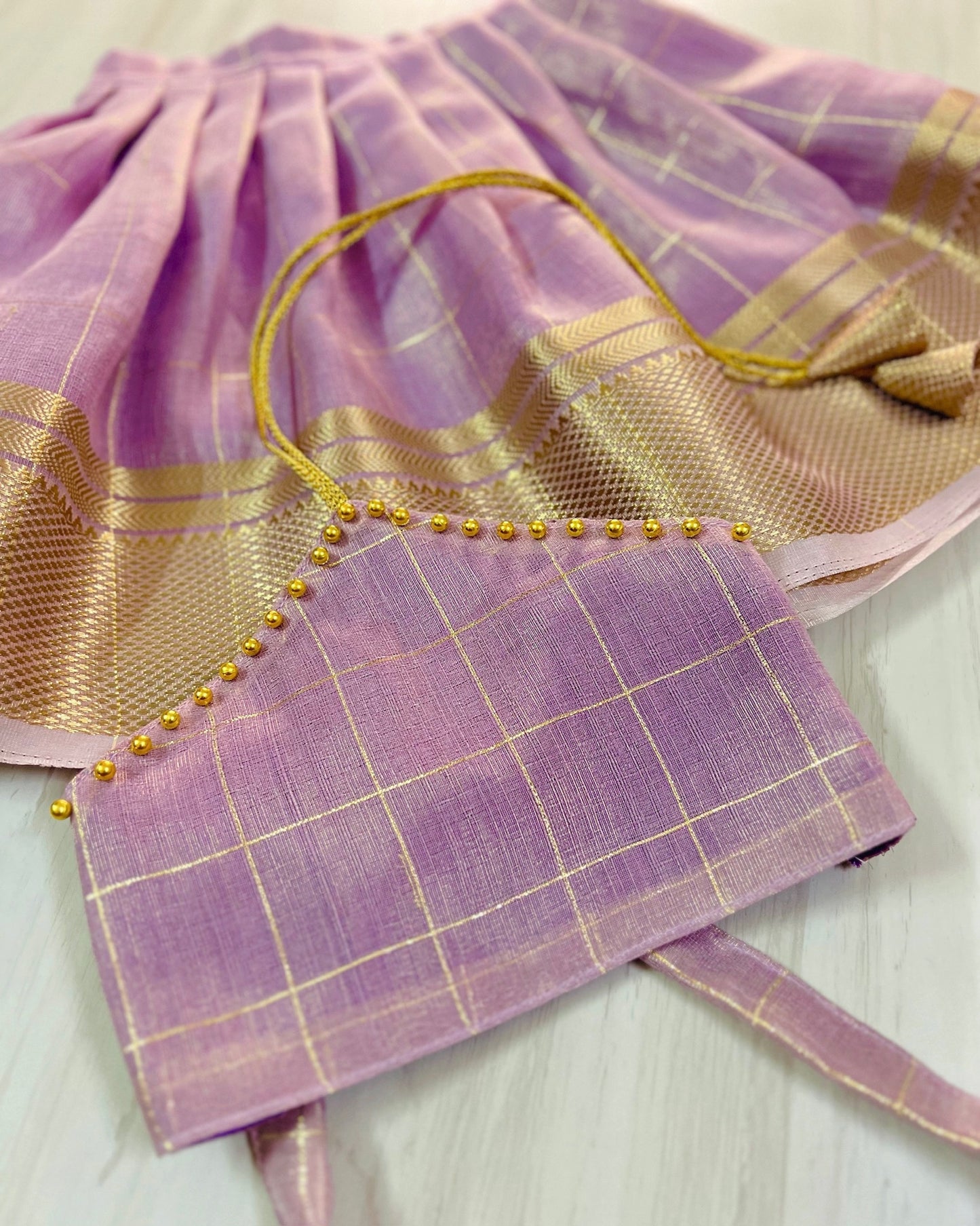 Soft Lavender Halter Neck Tissue Silk Lehenga Set