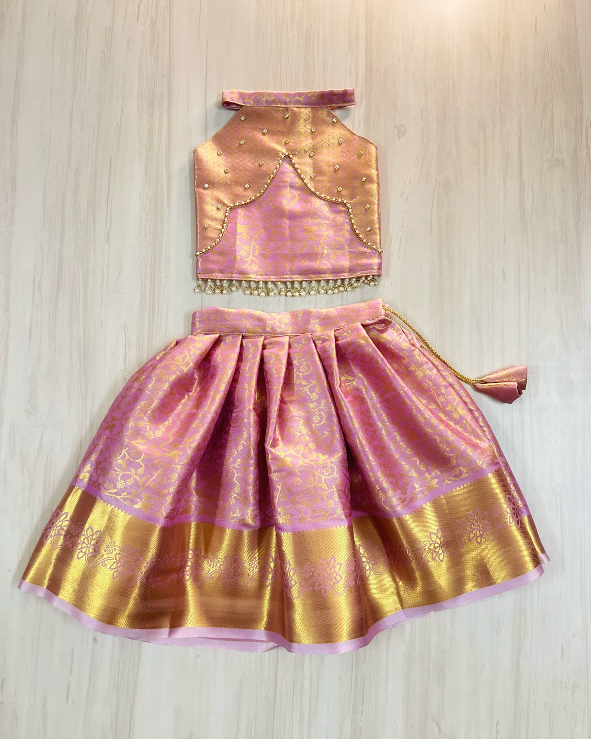 Orchid Meadow Lavender Scalloped Hanging Pearls Lehenga Set