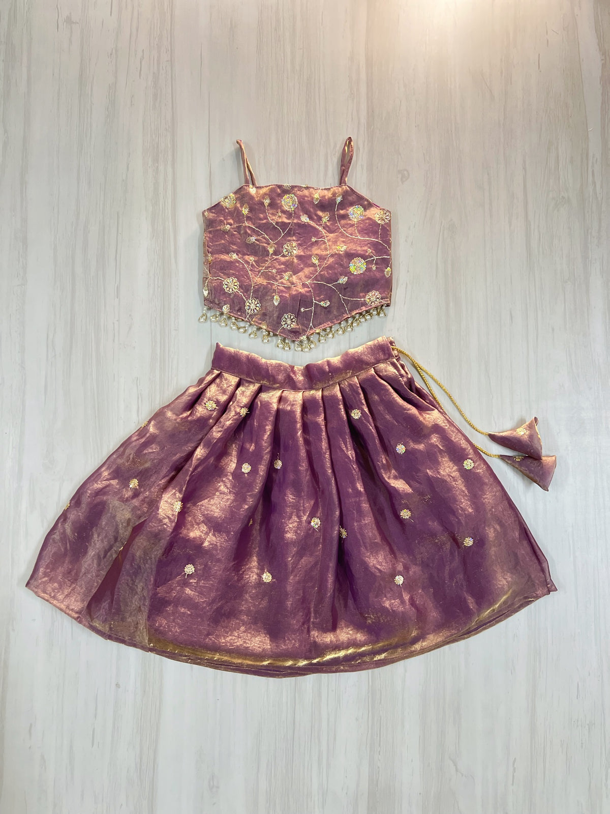 Dusty Lavender Floral Sequinned Silky Soft Modern Lehenga Set