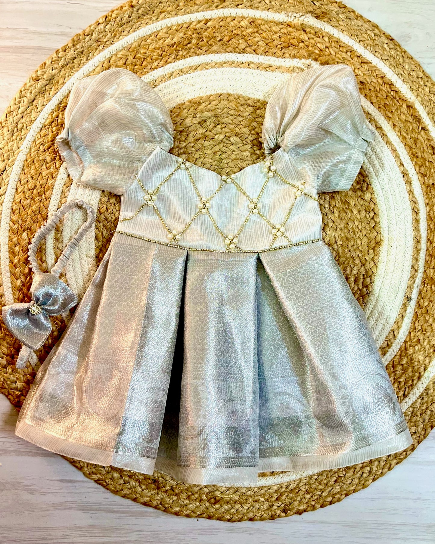 Silver checked stone embellished full gown
