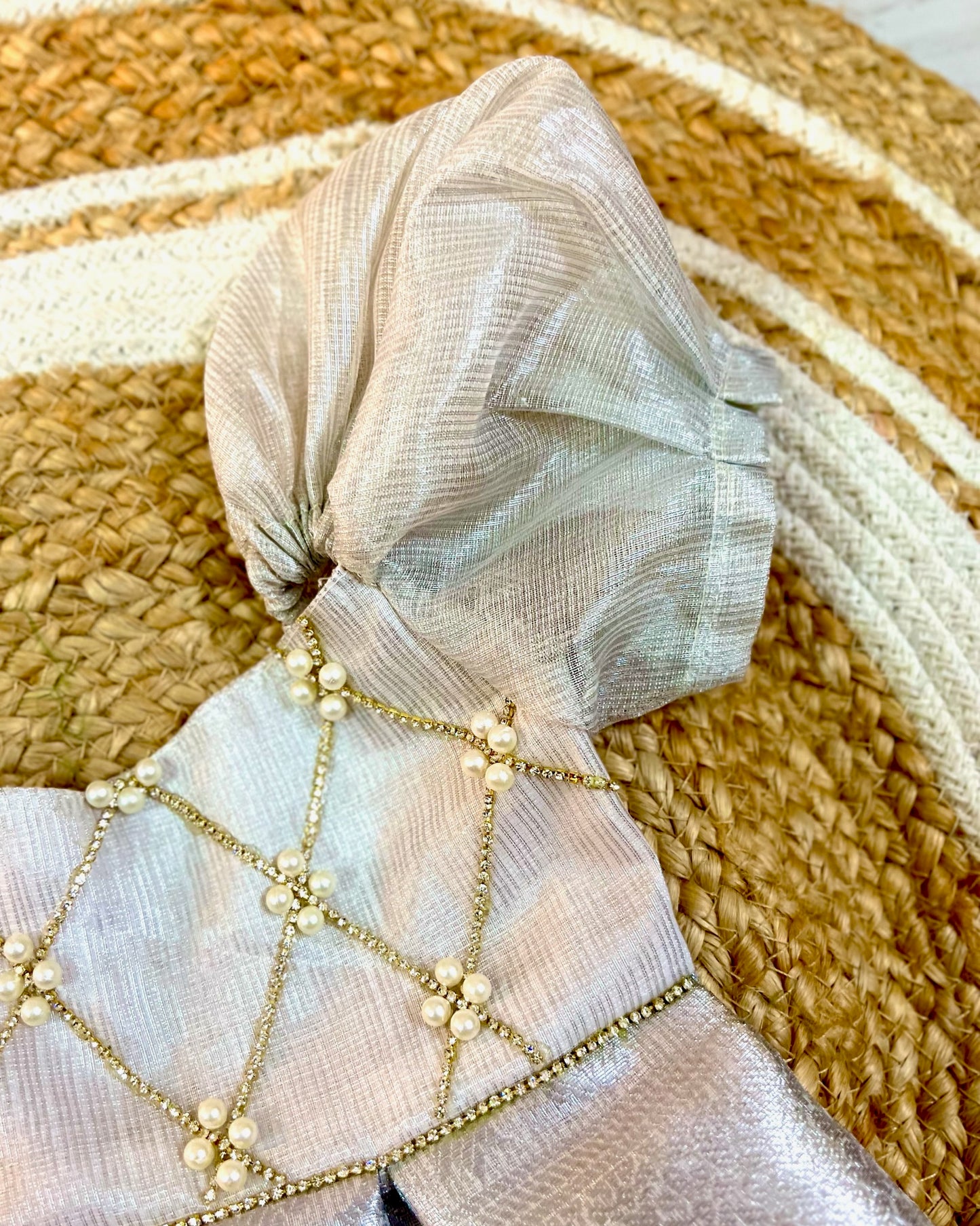 Silver checked stone embellished full gown