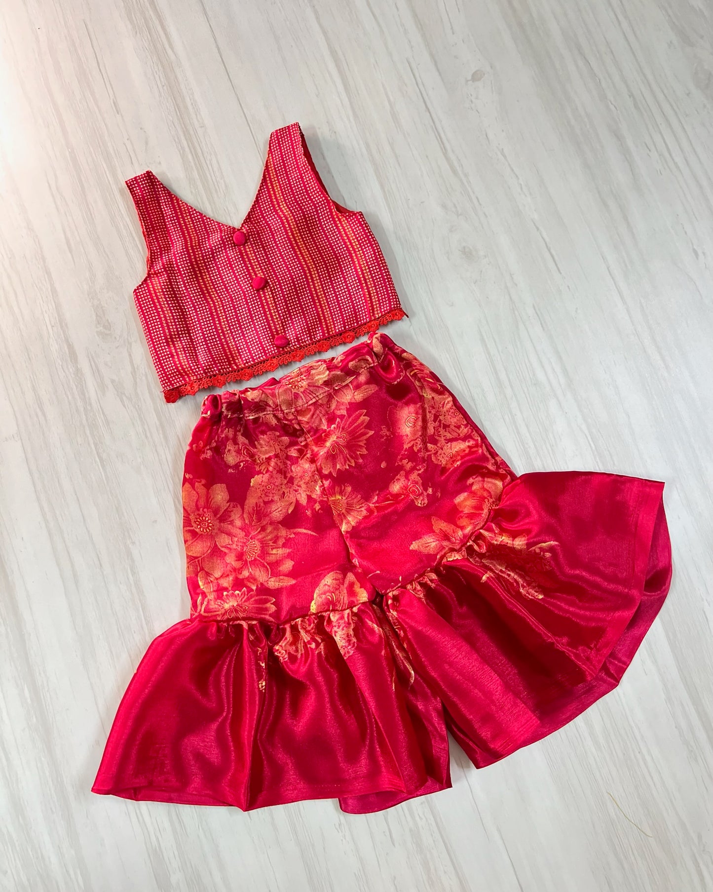 Bright Red Crepe Silk Palazzo Pant Set | The Silkberry