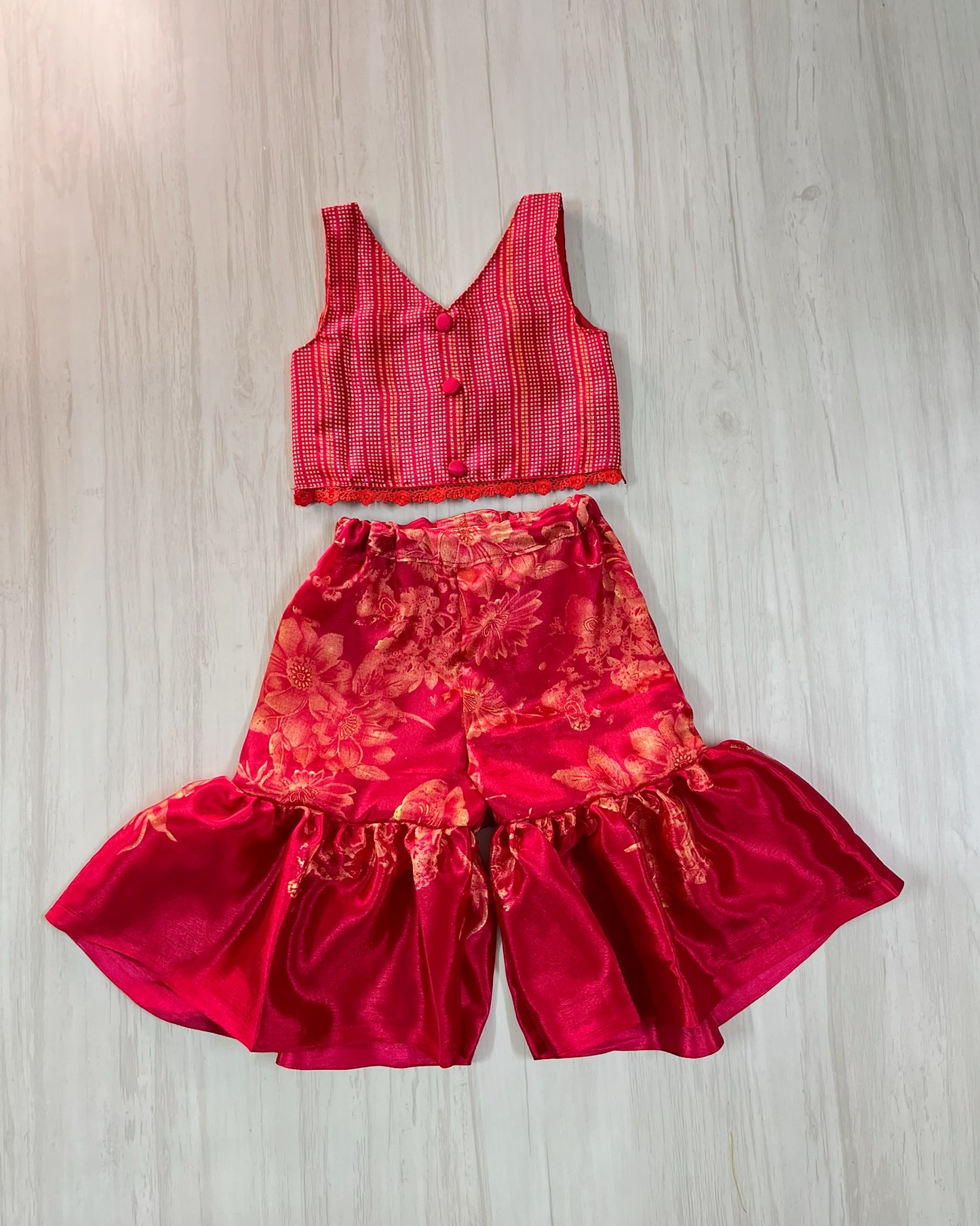 Bright Red Crepe Silk Palazzo Pant Set | The Silkberry