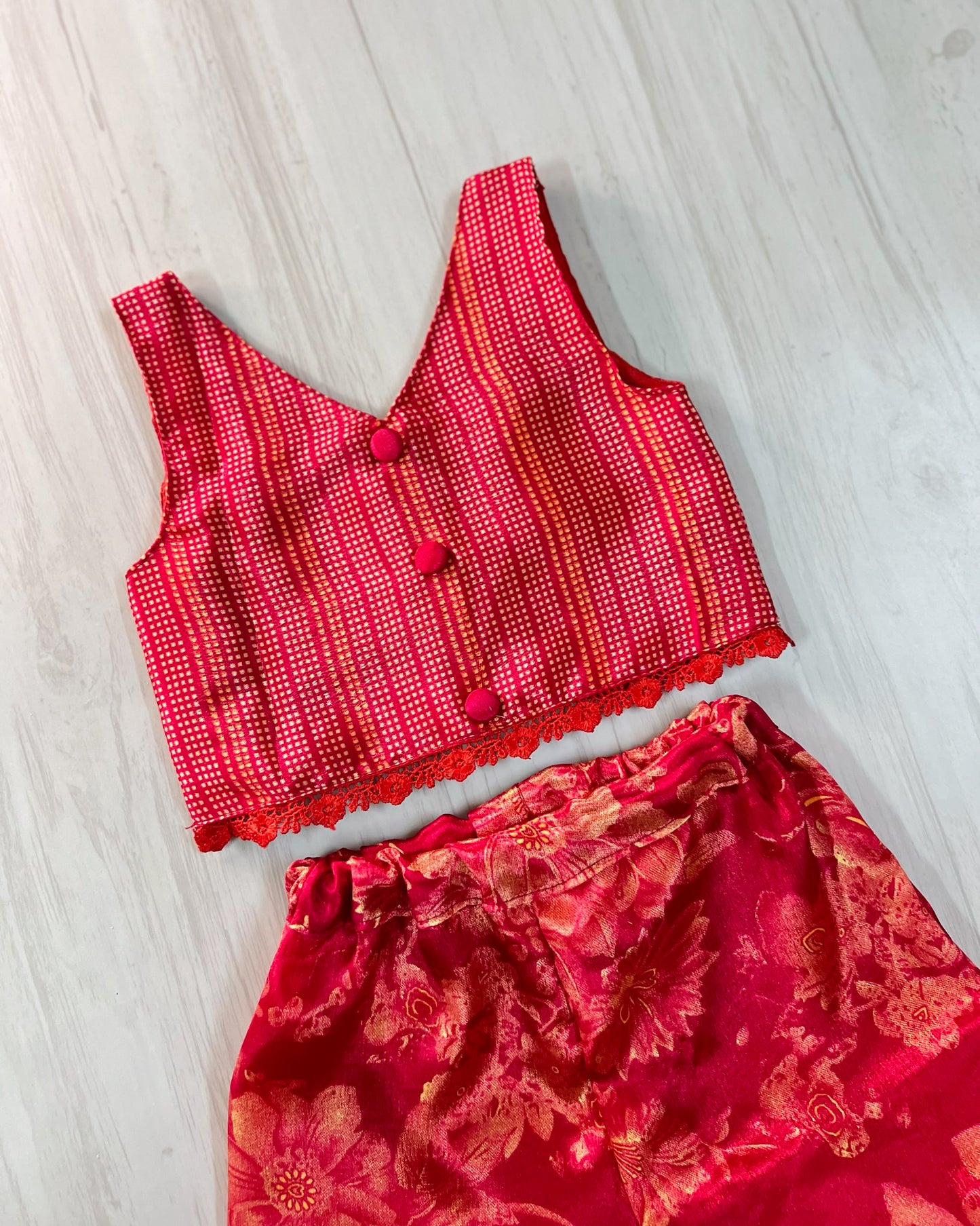 Bright Red Crepe Silk Palazzo Pant Set | The Silkberry