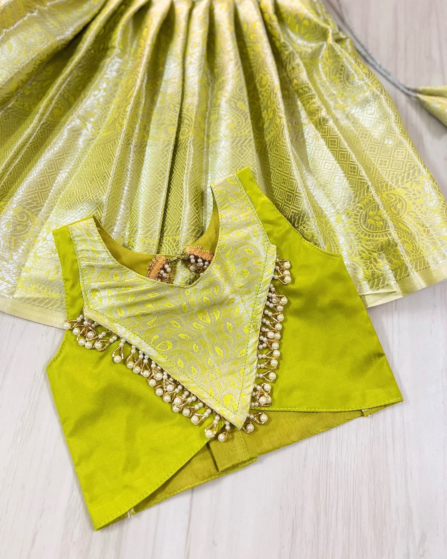 Apple Green Shimmery Pearl Embellished Modern Back lehenga Set