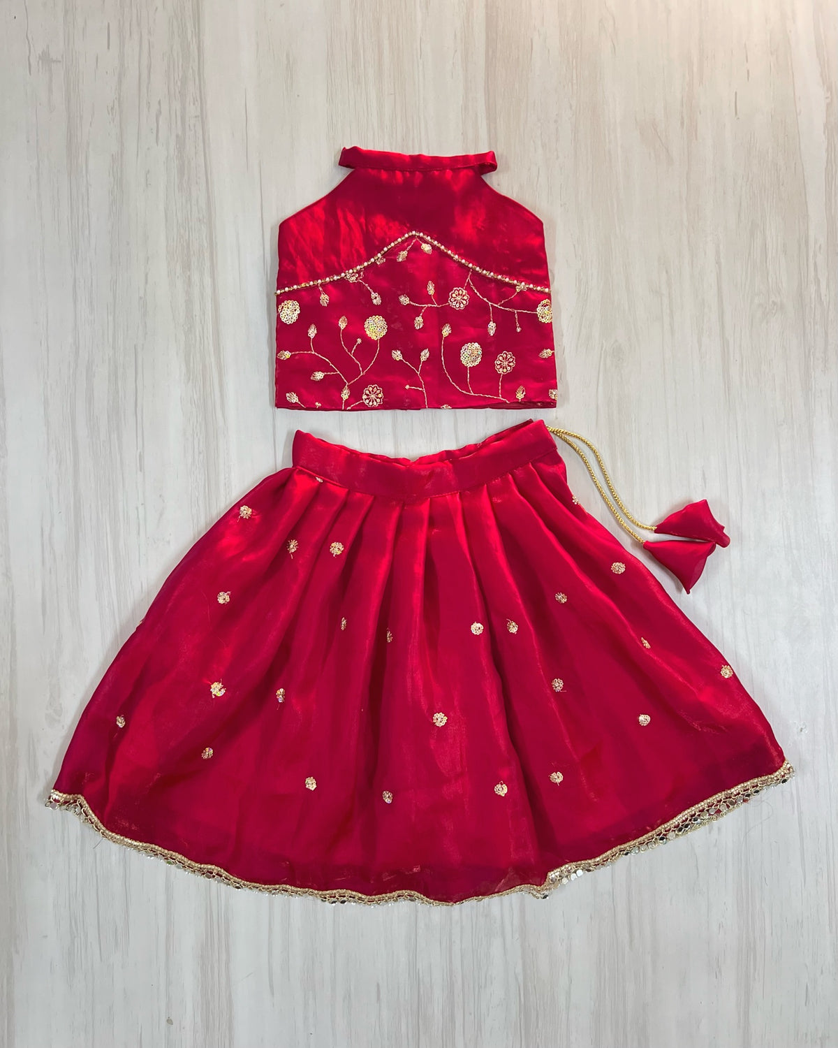 Pomegranate Jewel Red Silky Soft Embroidered Lehenga Set