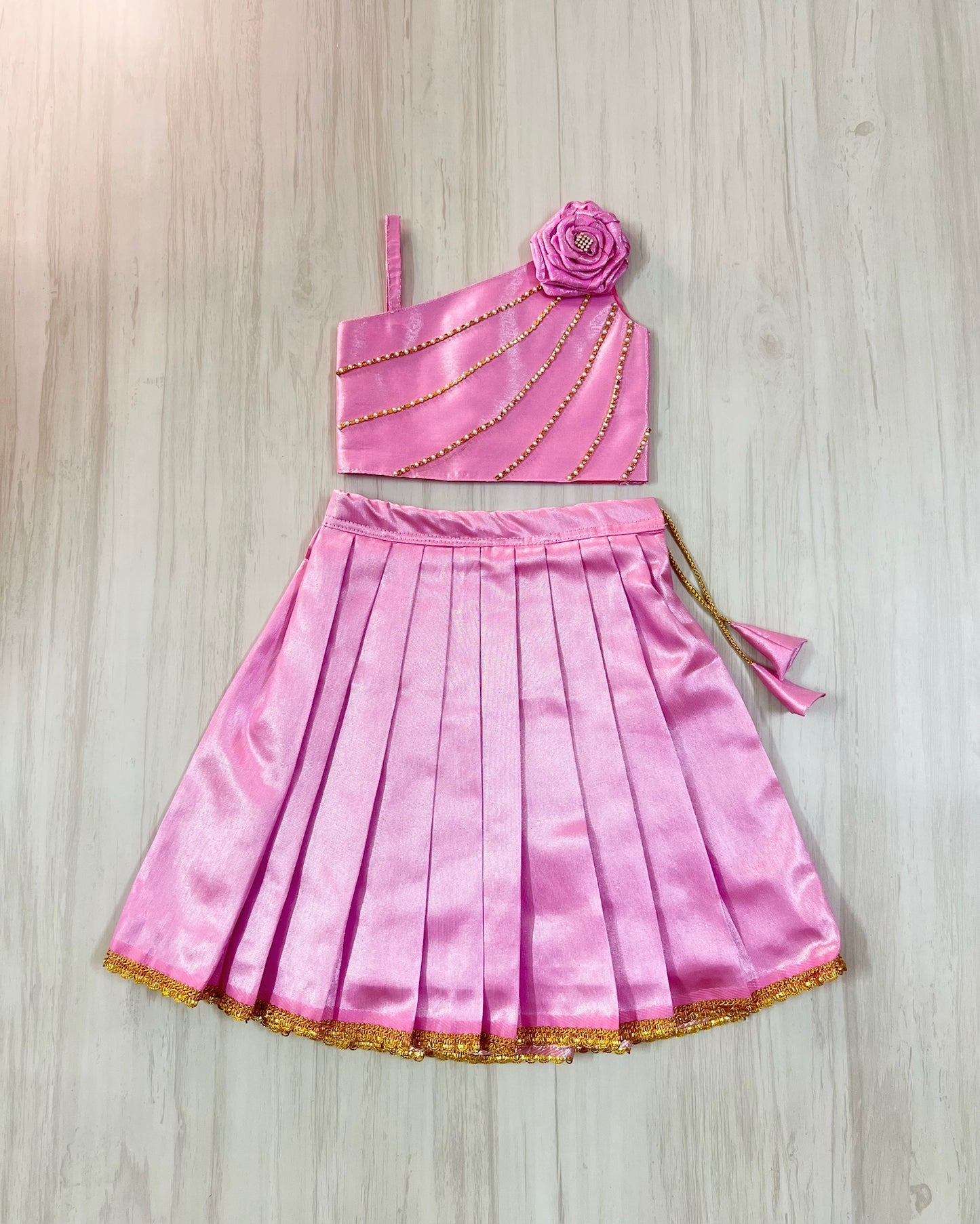 Princess Pink One Side Floral Embellished Shimmery Lehenga Set | The Silkberry