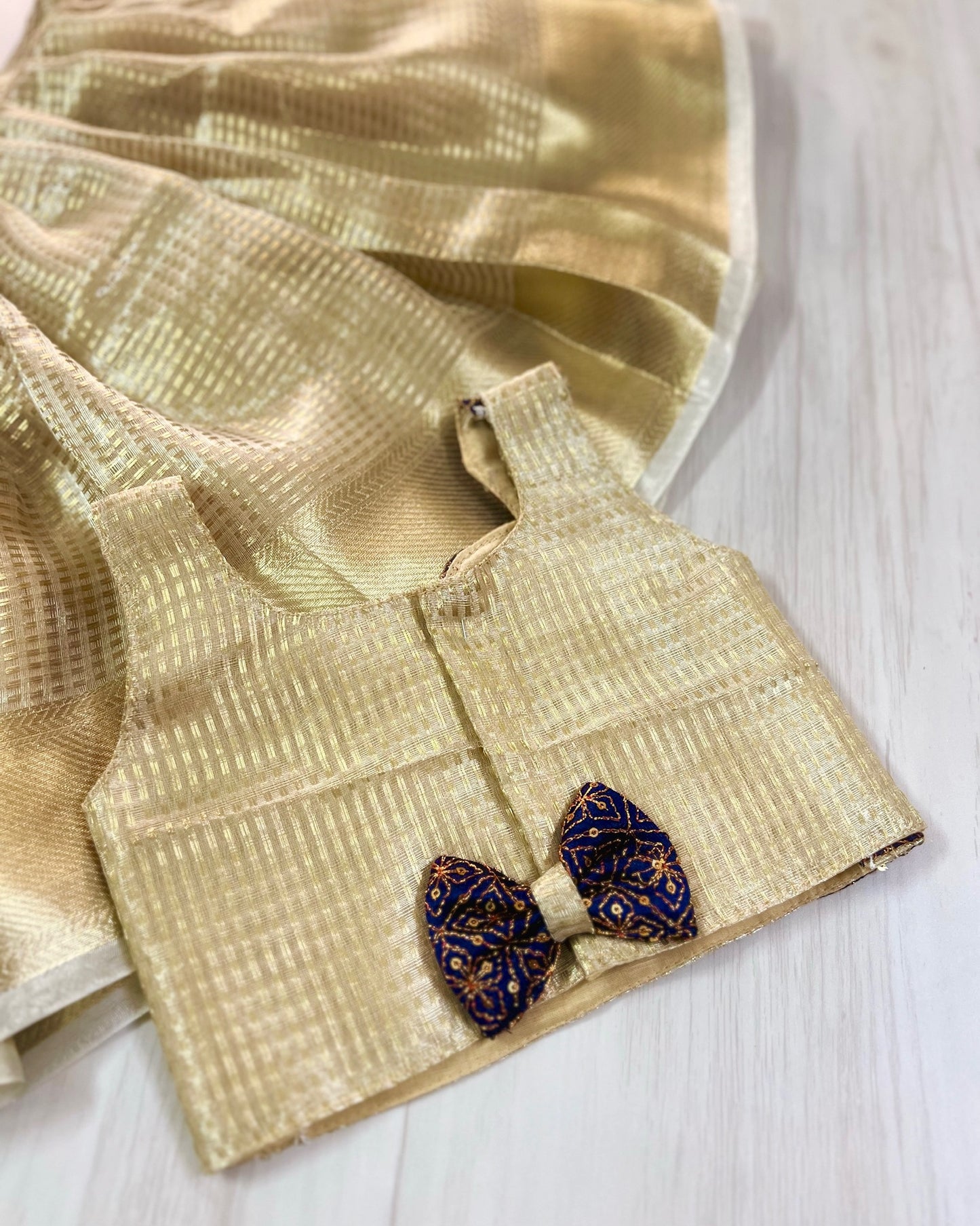 Deep Navy Heavy Embroidered Scalloped Trendy Top With Royal Gold Lehenga Set