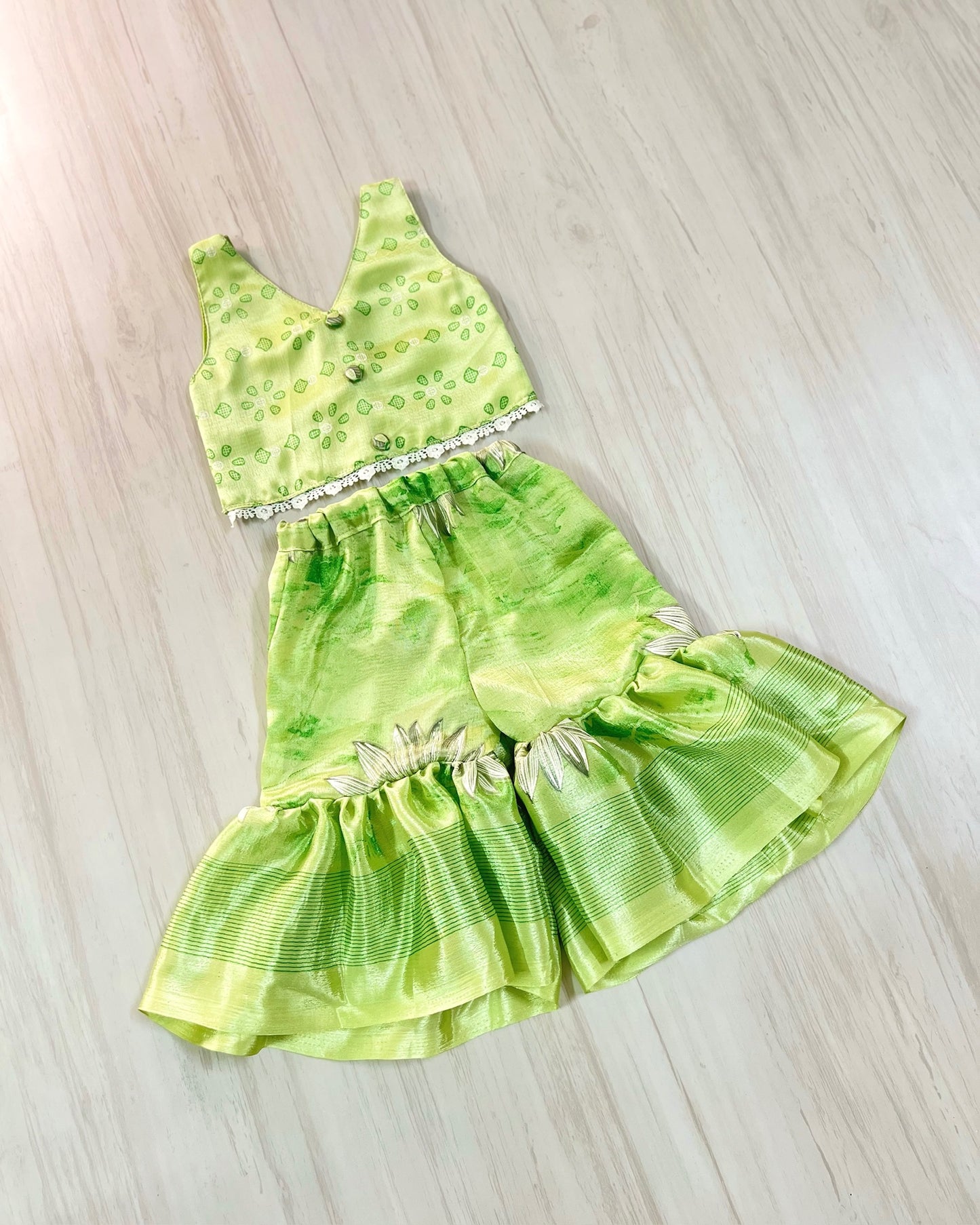 Pastel Green Crepe Silk Palazzo Pant Set | The Silkberry