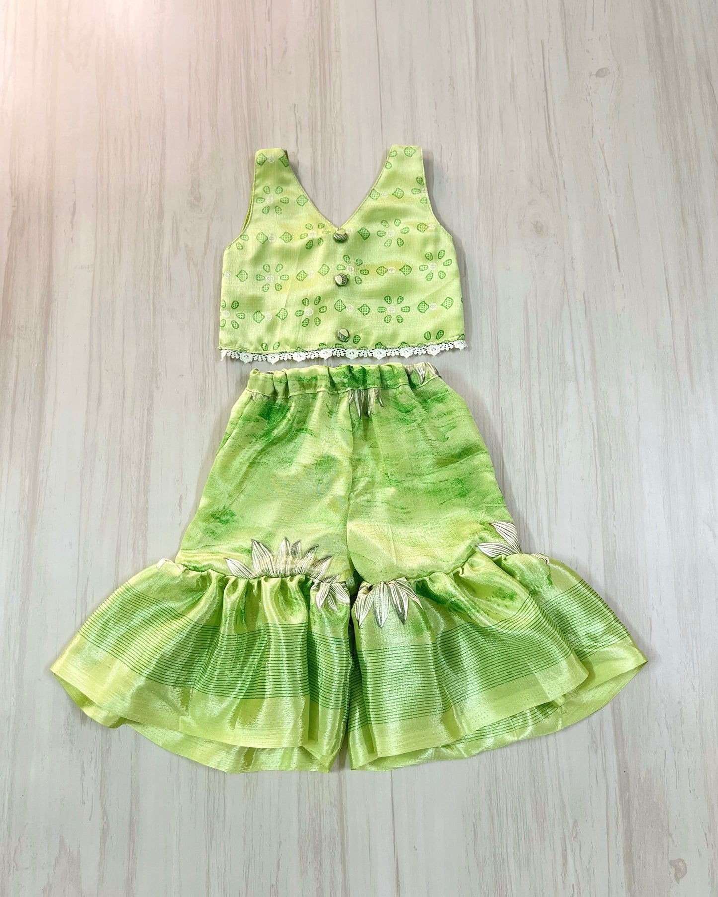 Pastel Green Crepe Silk Palazzo Pant Set | The Silkberry